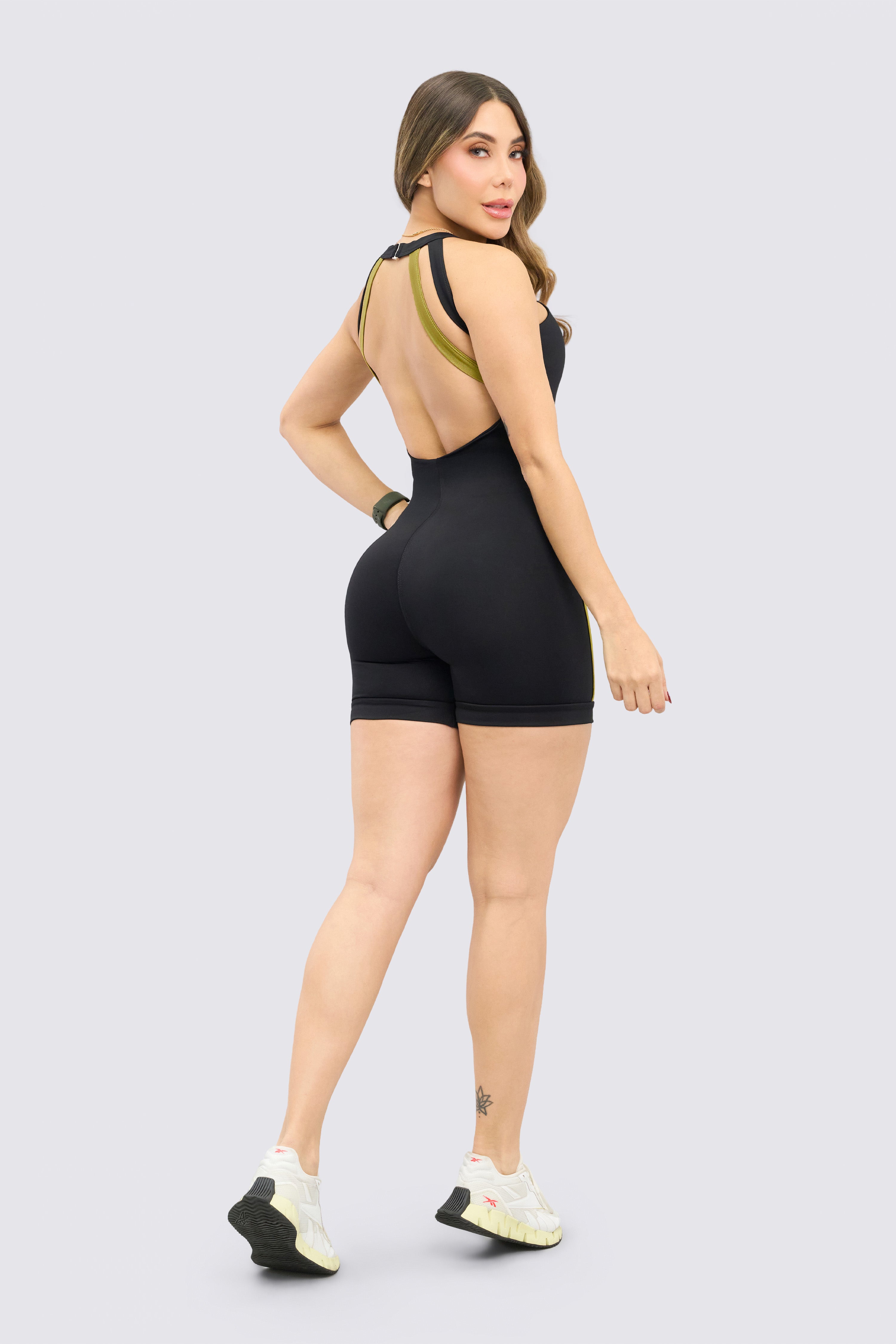 Black Athleisure Mesh Bodysuit – Bold Contrast Edition