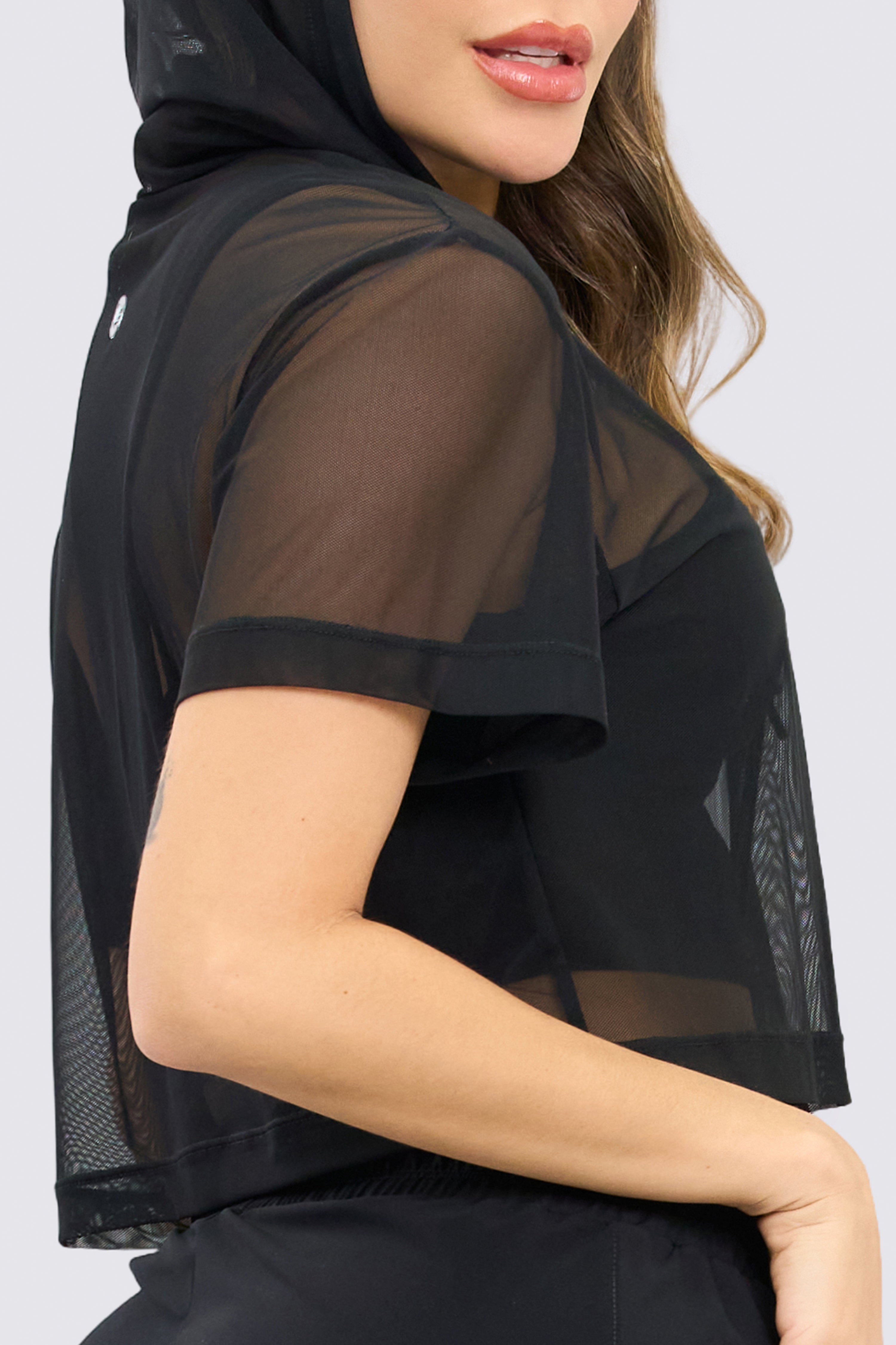 CGW Black Mesh Crop Hoodie