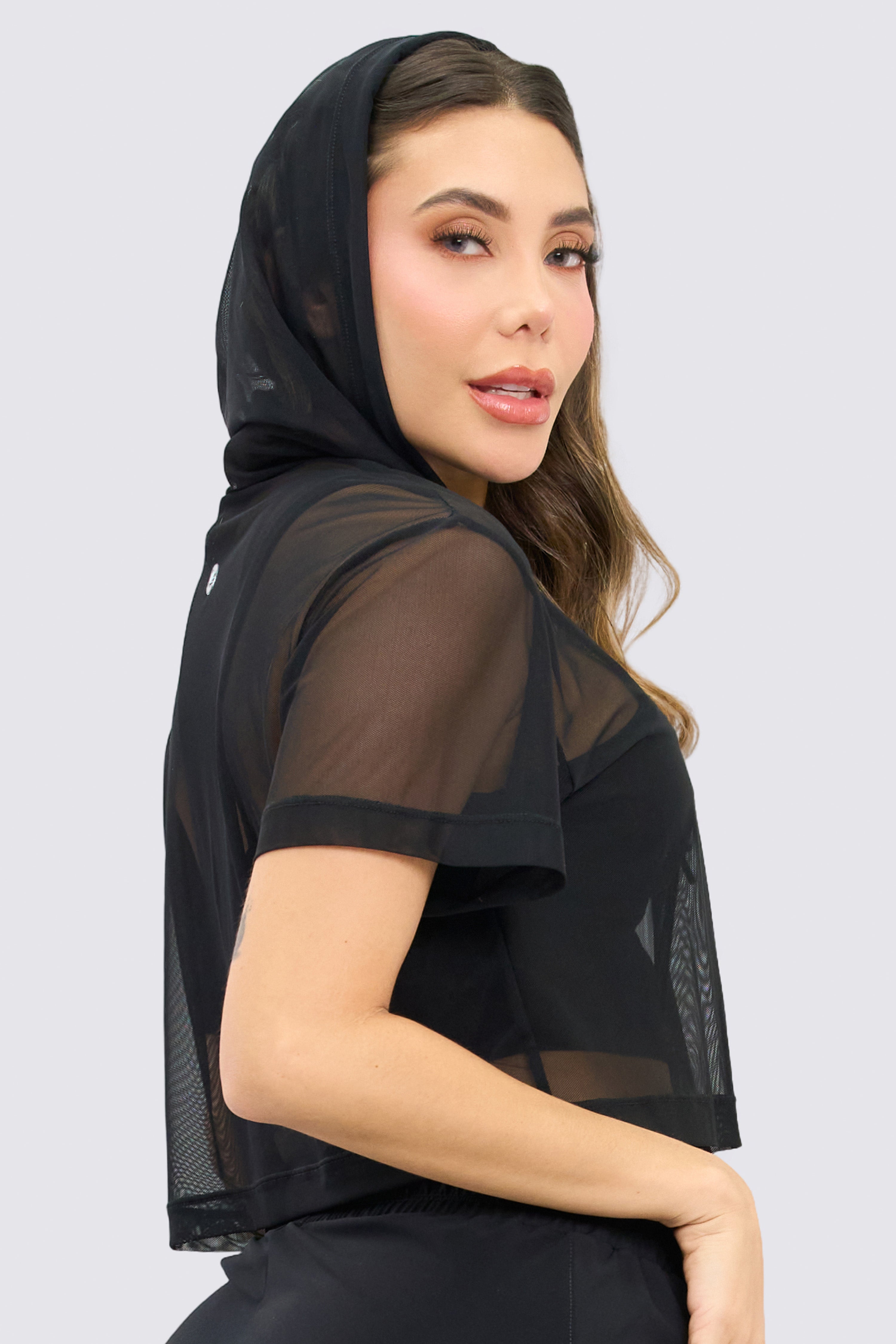 CGW Black Mesh Crop Hoodie