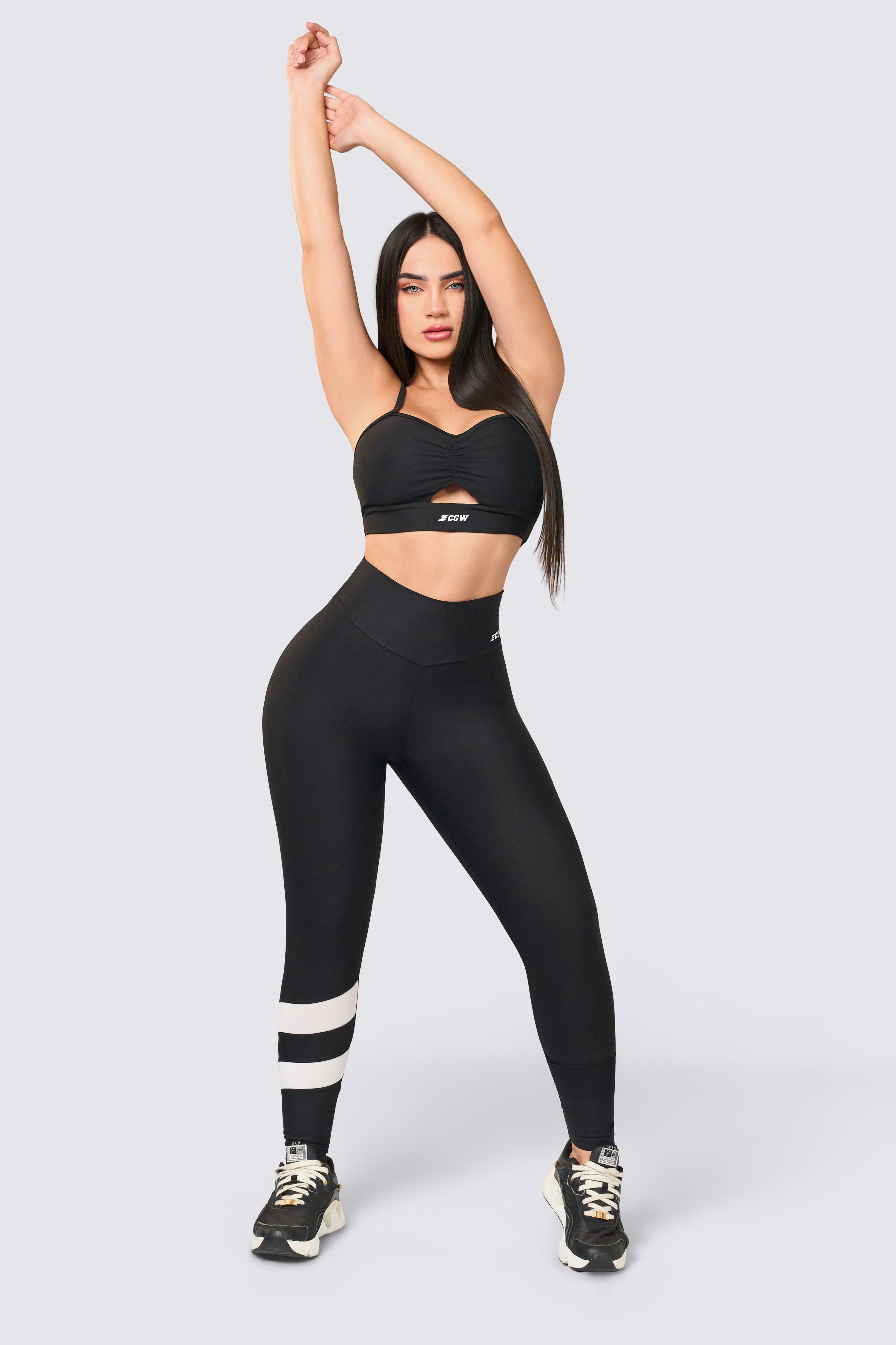 CGW Black Ruched Front Sports Bra – Sleek Support & Style