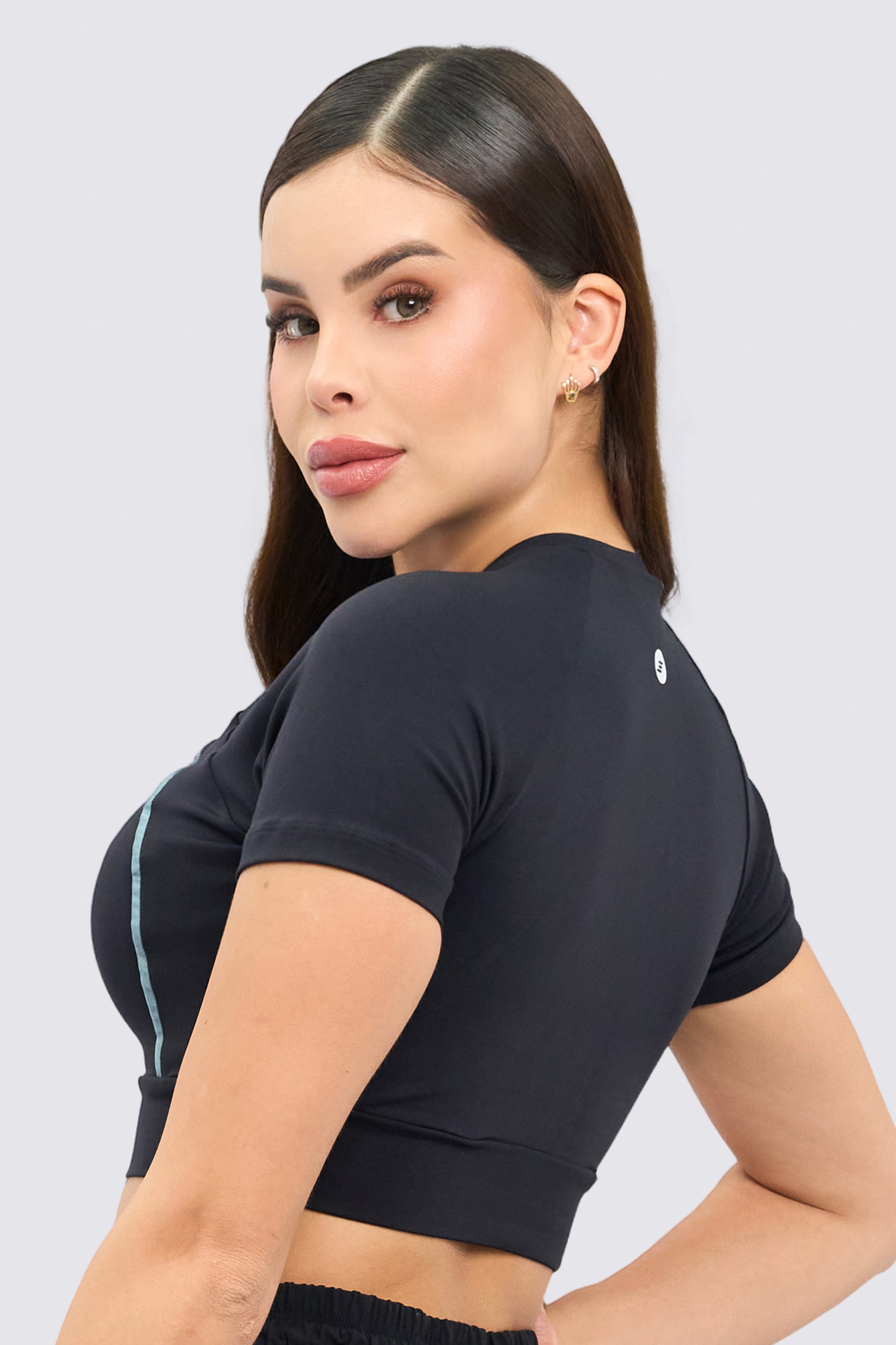 CGW Black Sports Crop Top with Contrast Stitching