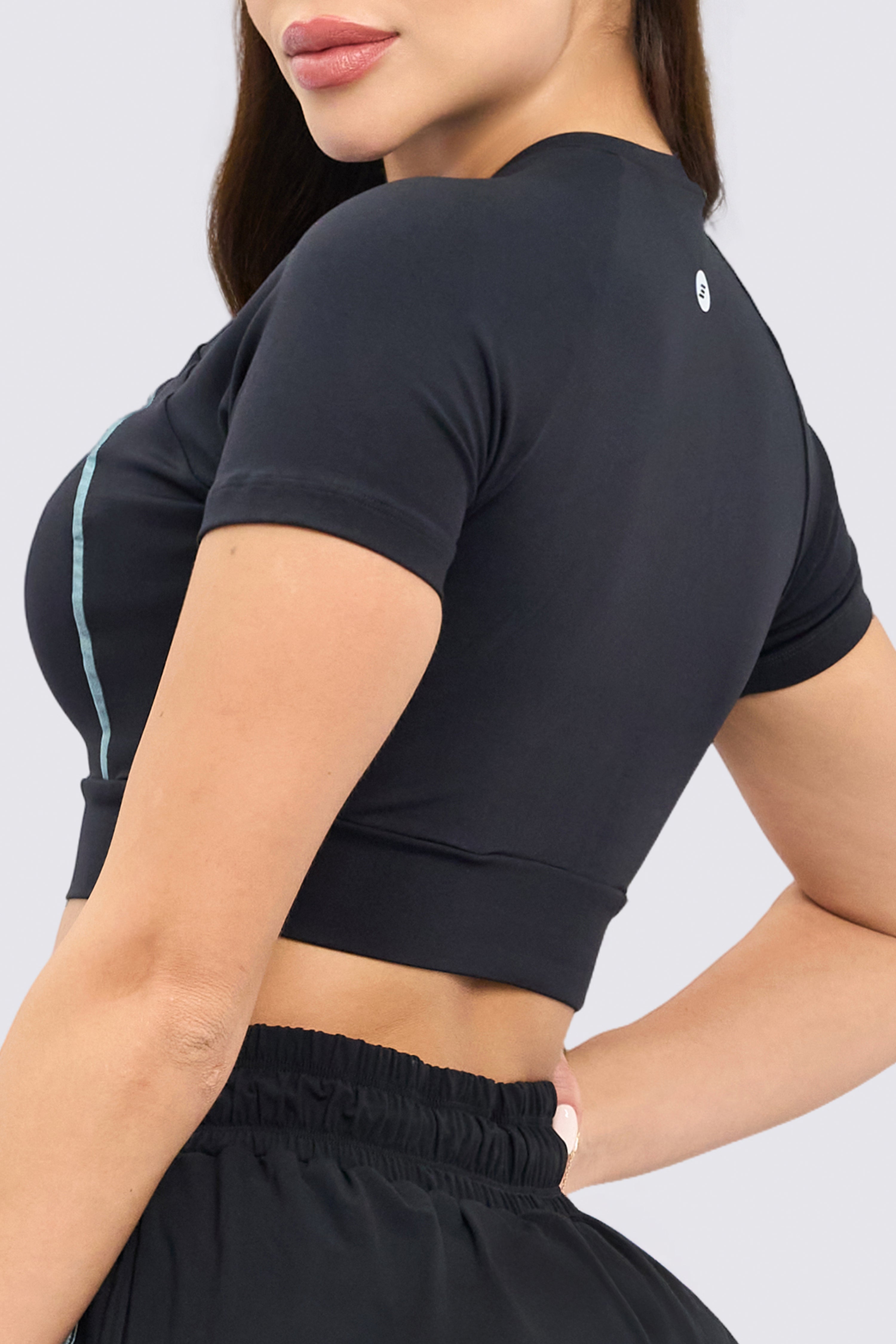 CGW Black Sports Crop Top with Contrast Stitching