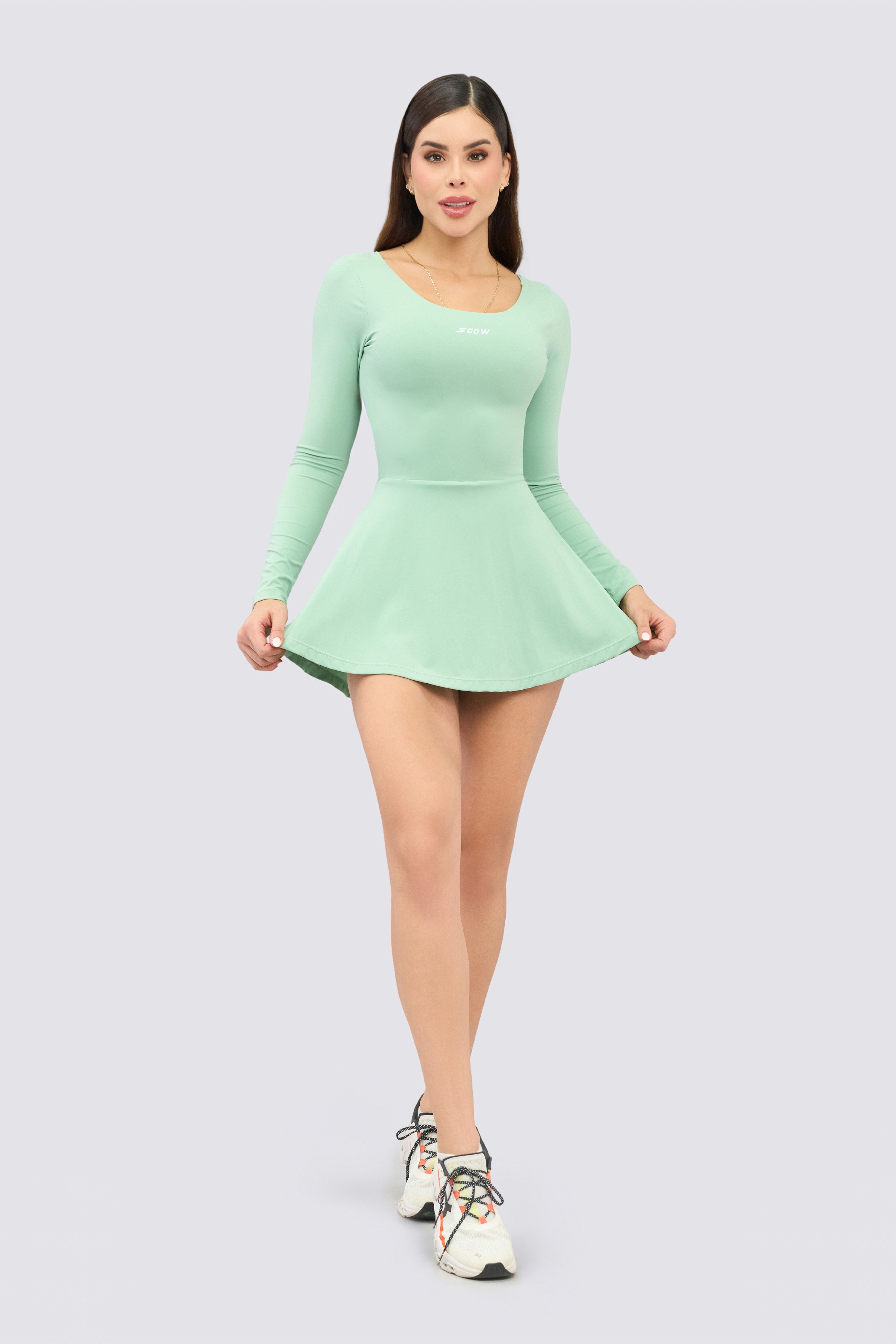 CGW Mint Green Long Sleeve Sports Dress with Open Back