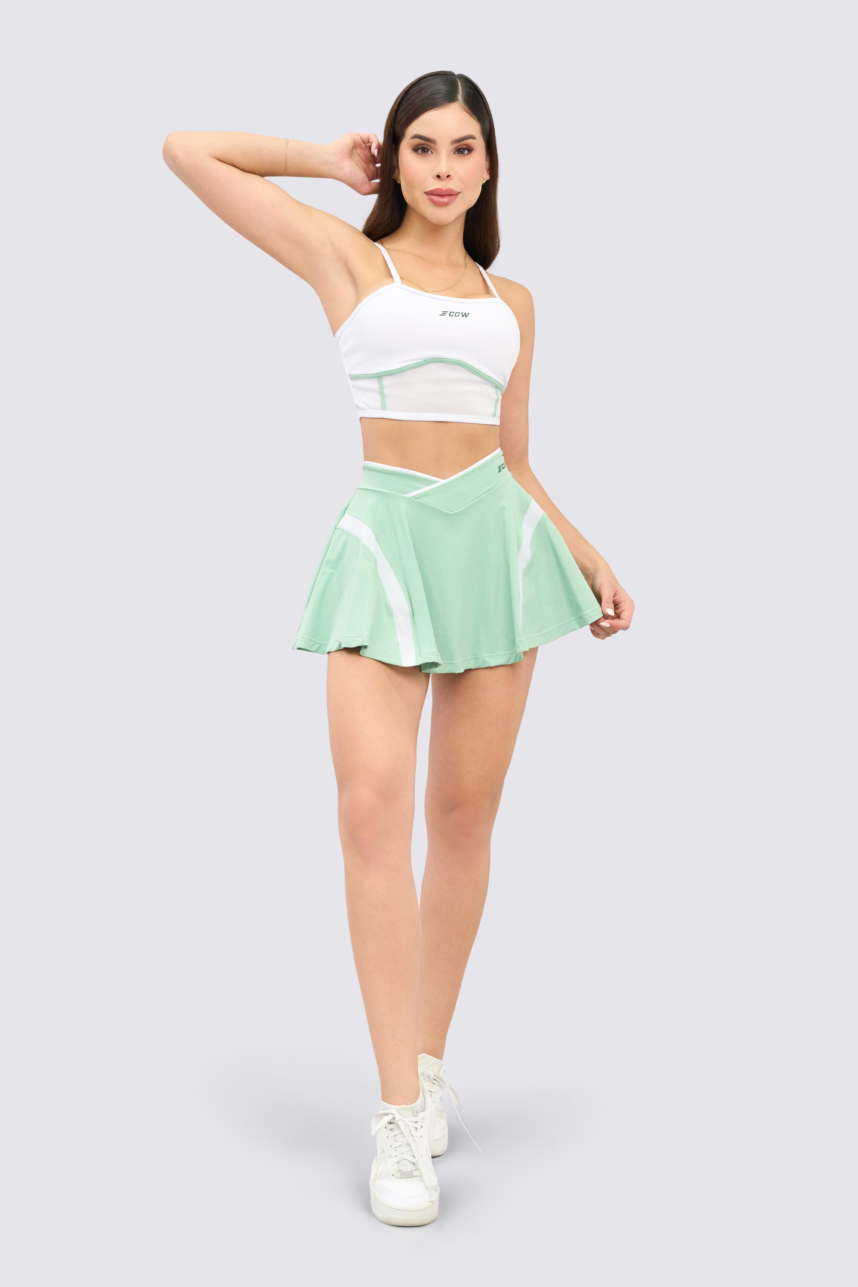 CGW Green Crossover Waist Sports Skirt with Inner Shorts