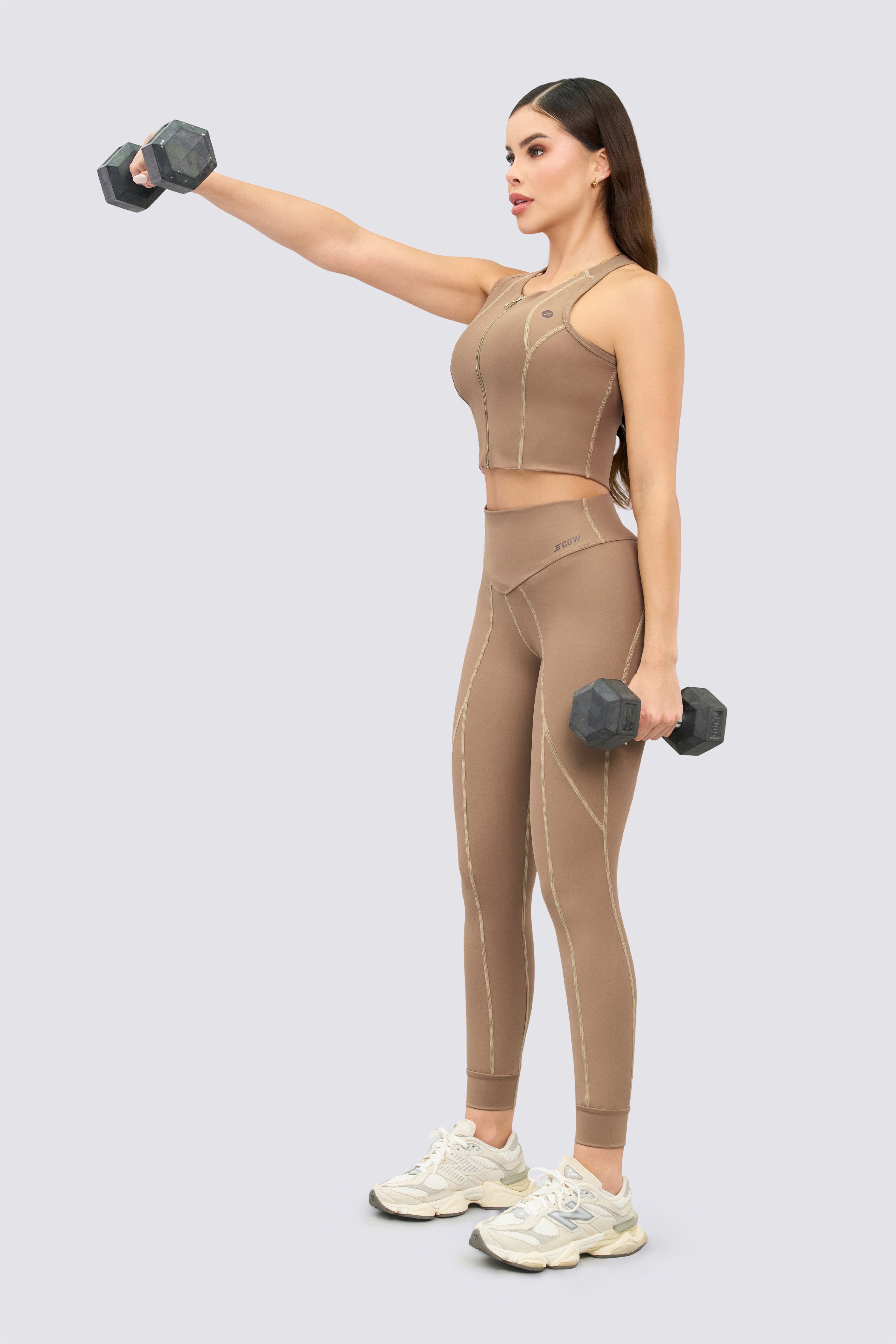 CGW Mocca Zip-Front Sports Crop Top – Sleek & Functional