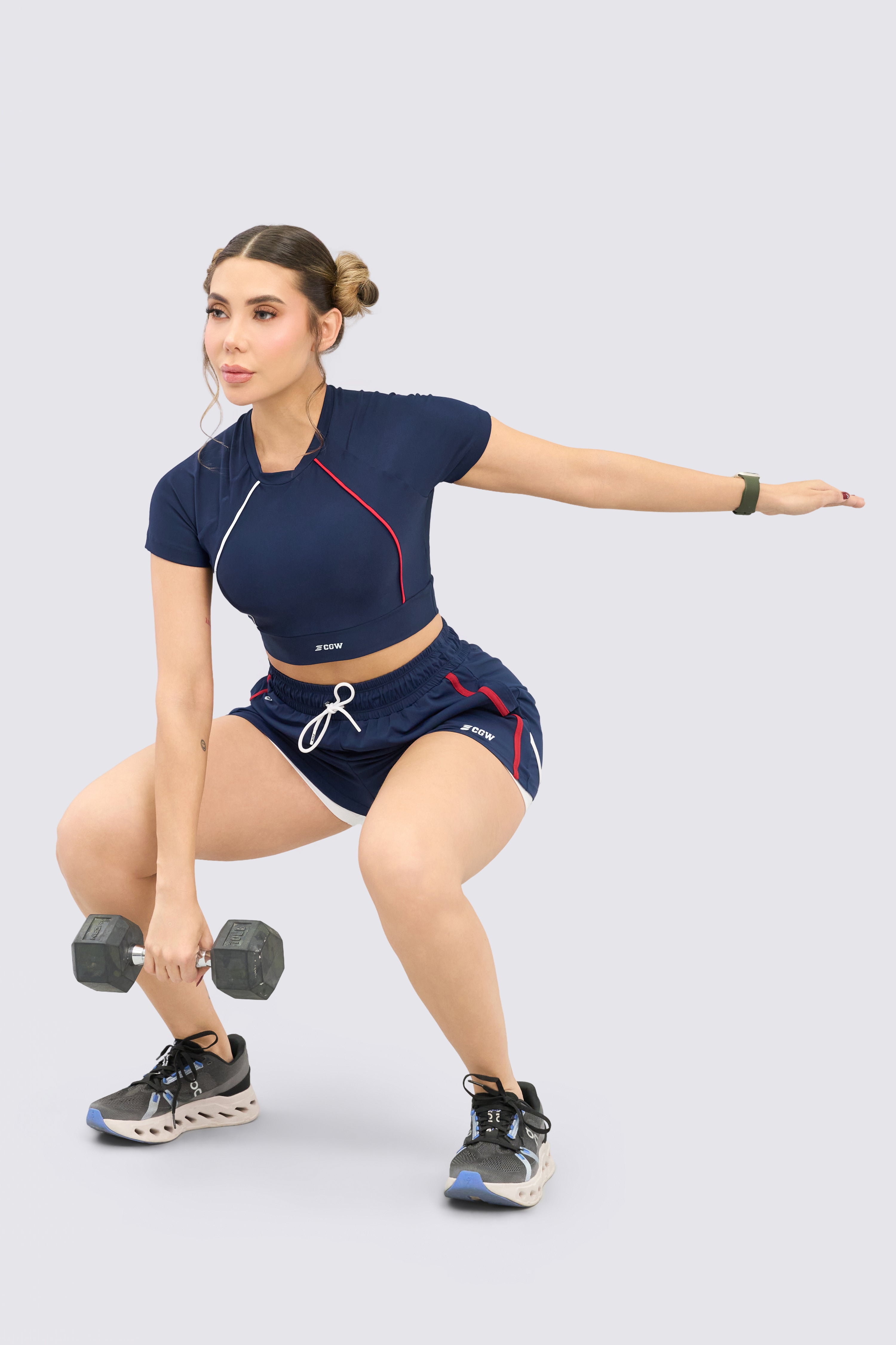 CGW Navy Blue Sports Crop Top with White Piping