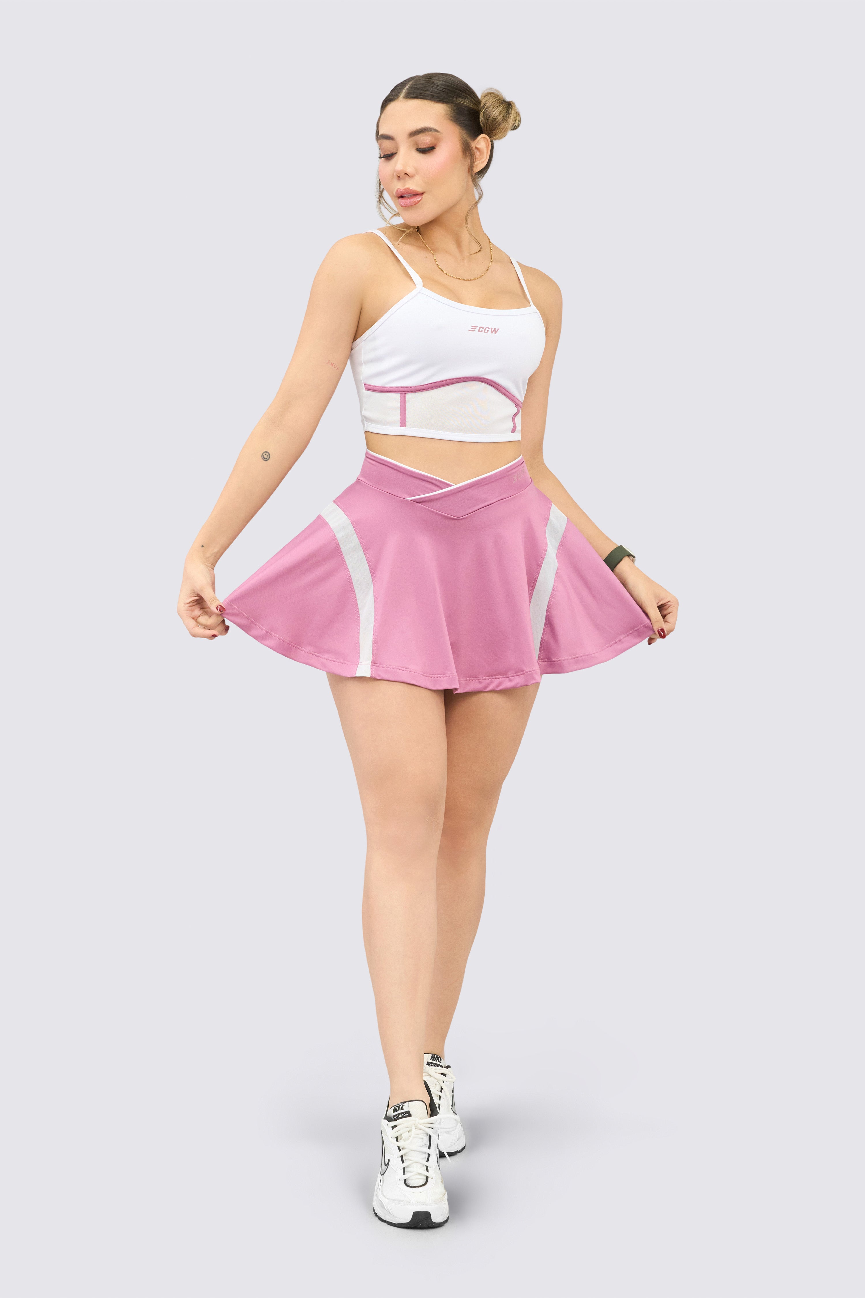 CGW Pink Crossover Waist Sports Skirt with Built-In Shorts