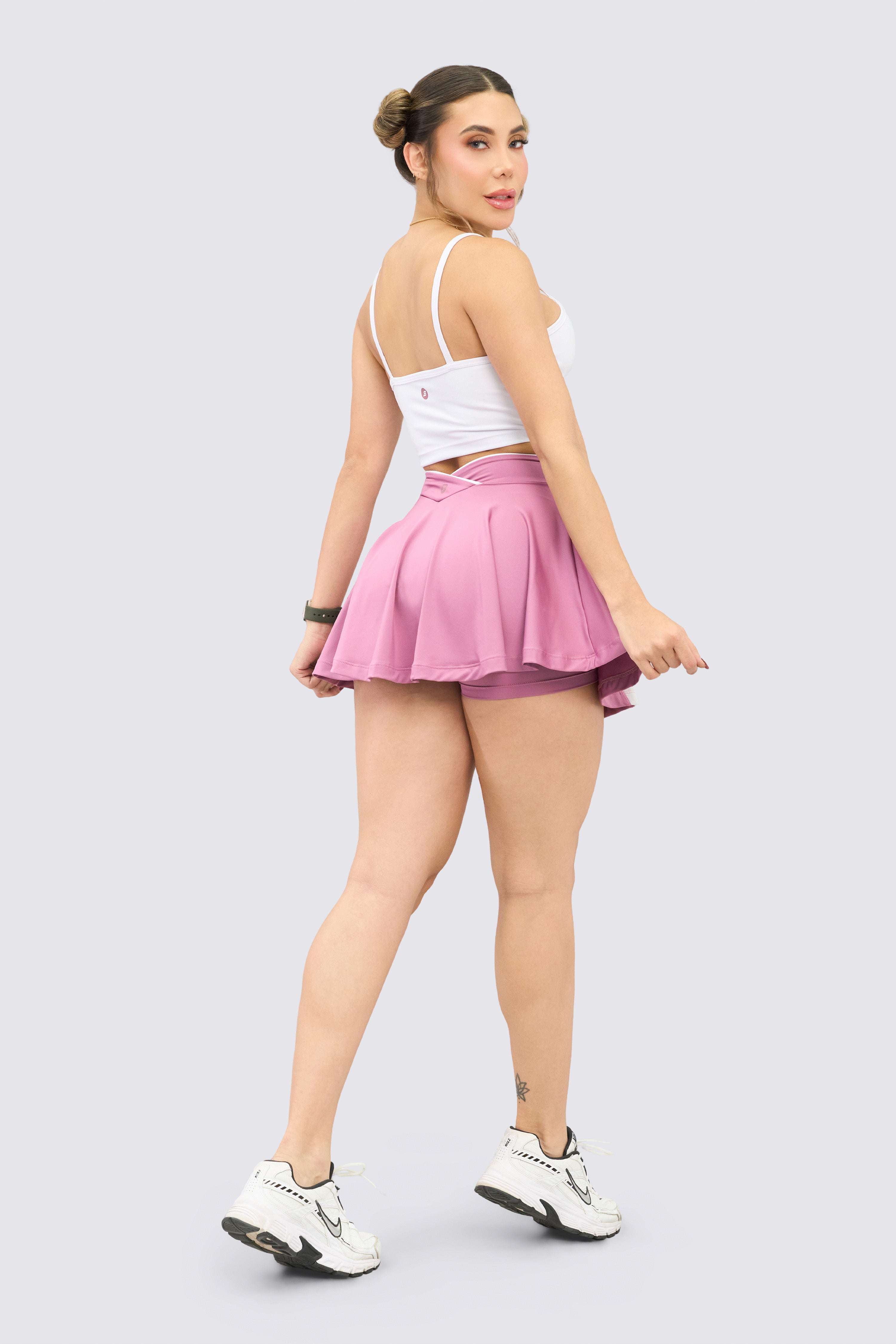 CGW Pink Crossover Waist Sports Skirt with Built-In Shorts
