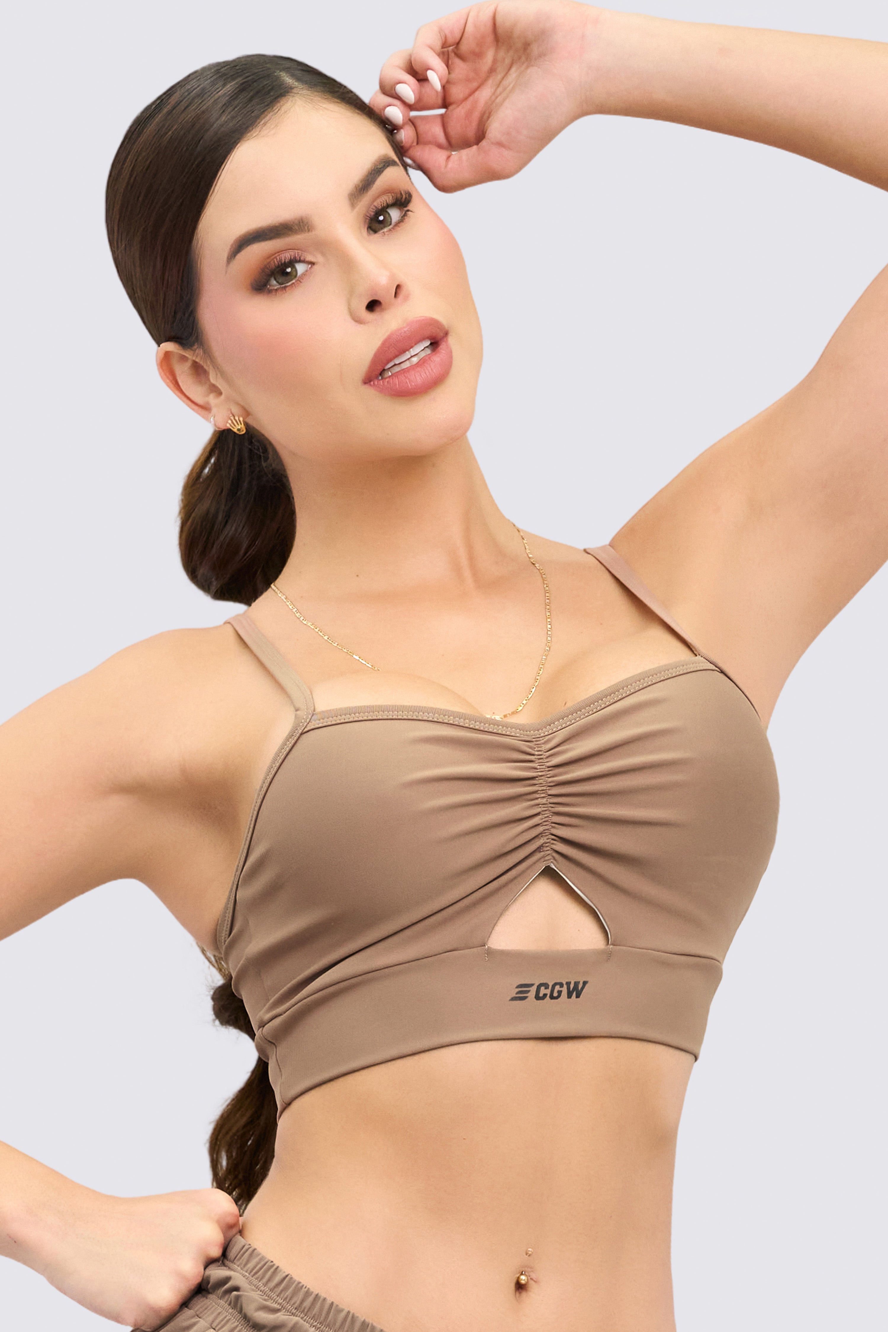 CGW Mocca Ruched Front Sports Bra – Sleek Support & Style