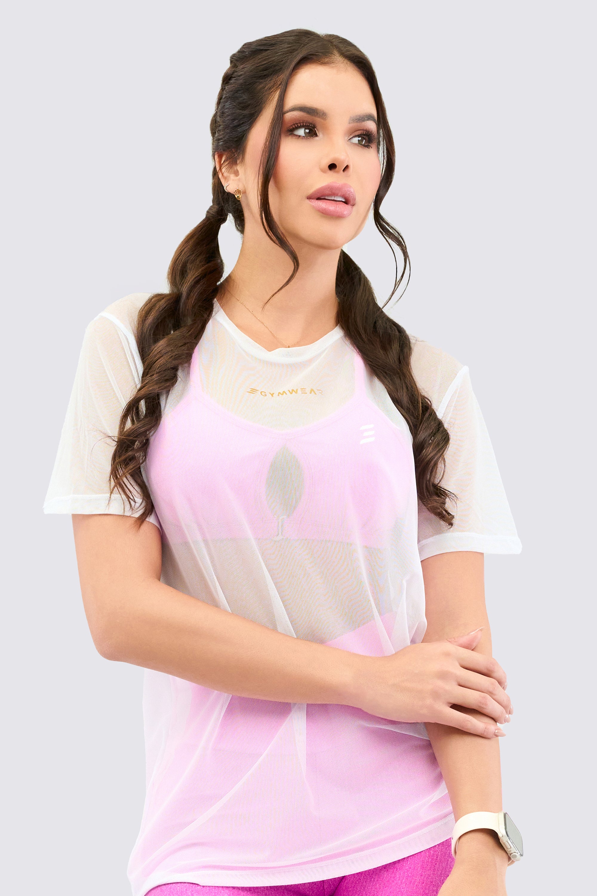 White sports mesh, lightweight and elastic design for comfort.