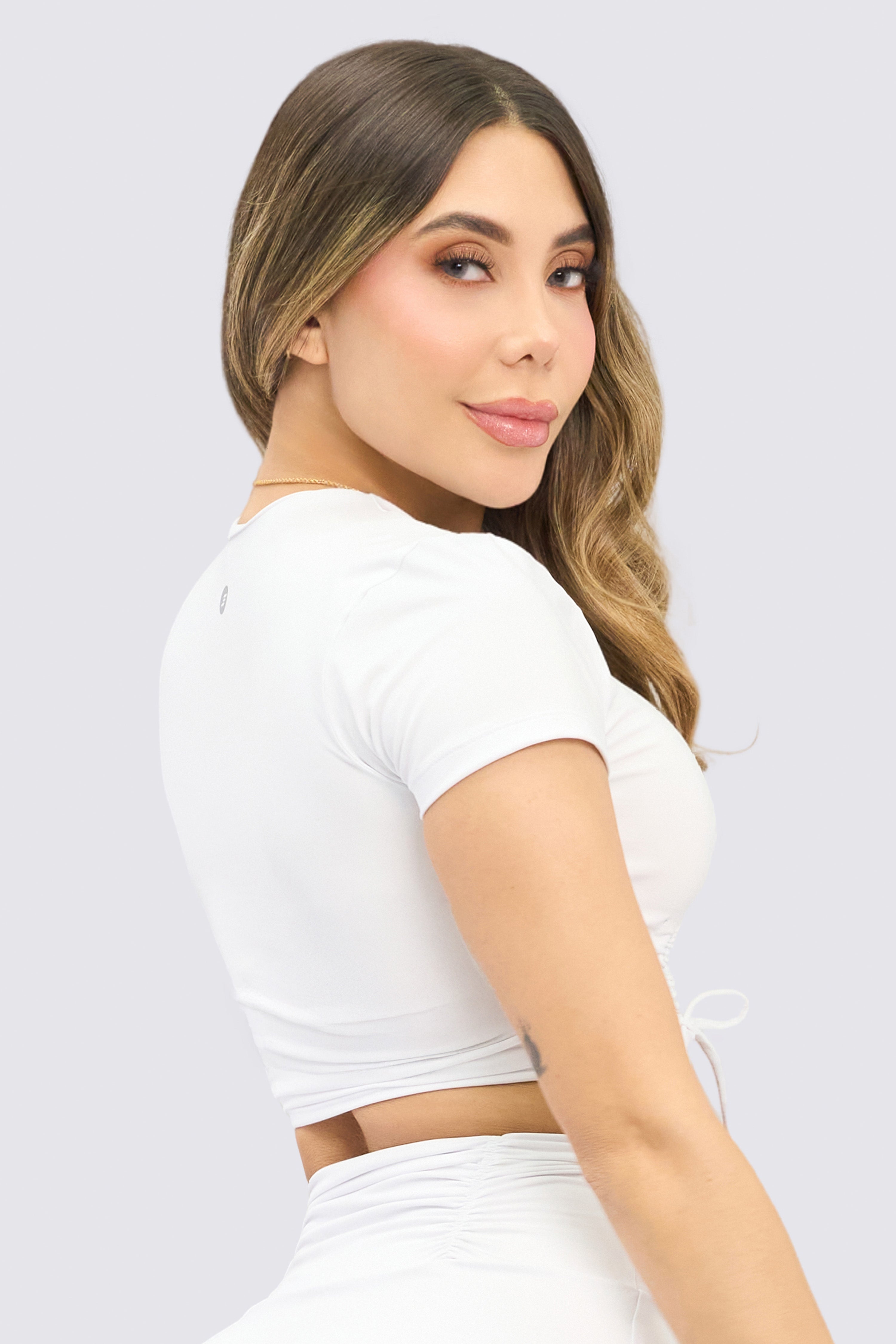 CGW White Ruched Sports Crop Top