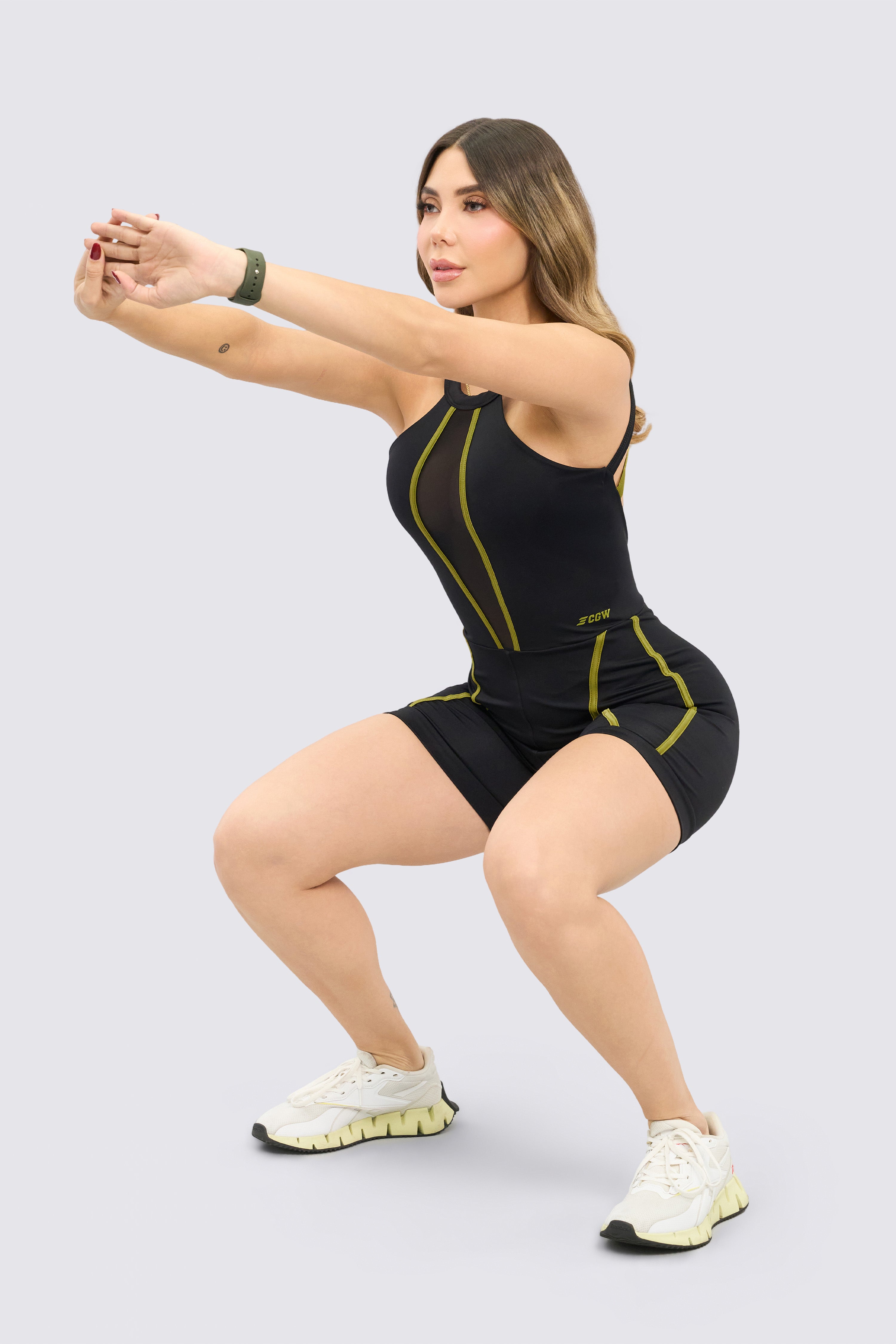 Black Athleisure Mesh Bodysuit – Bold Contrast Edition