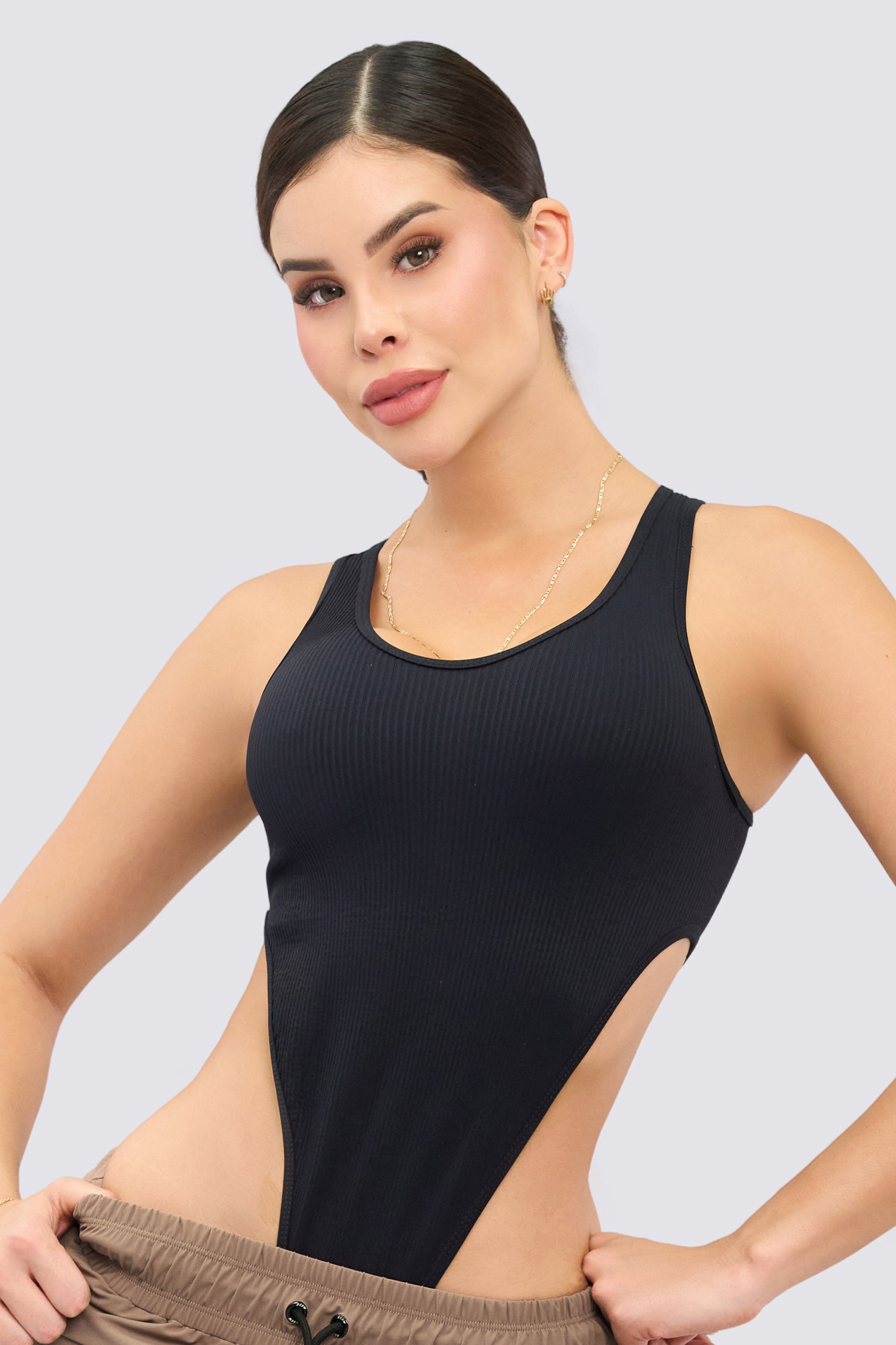 CGW Black Ribbed Athletic Bodysuit