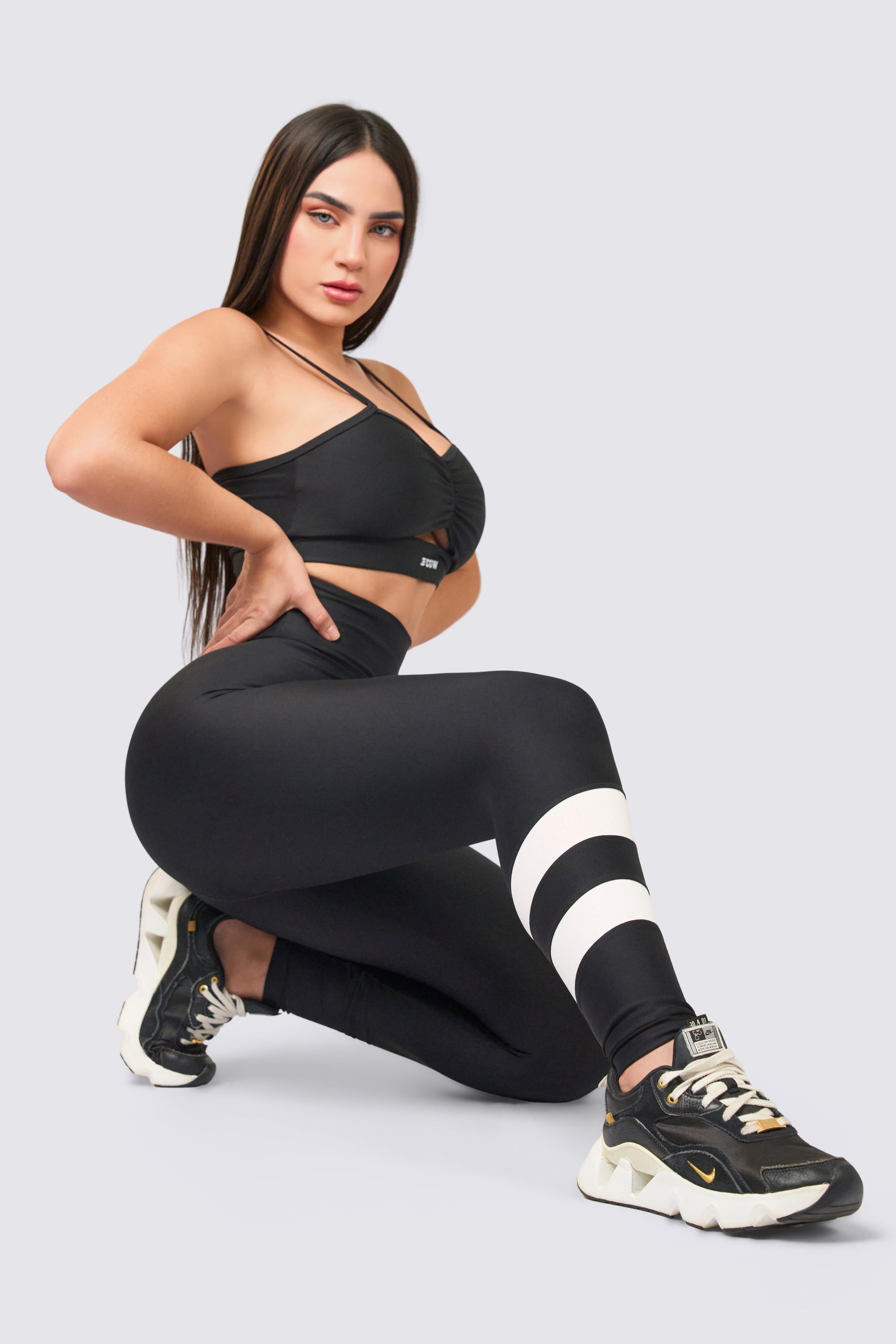 CGW Black Ruched Front Sports Bra – Sleek Support & Style