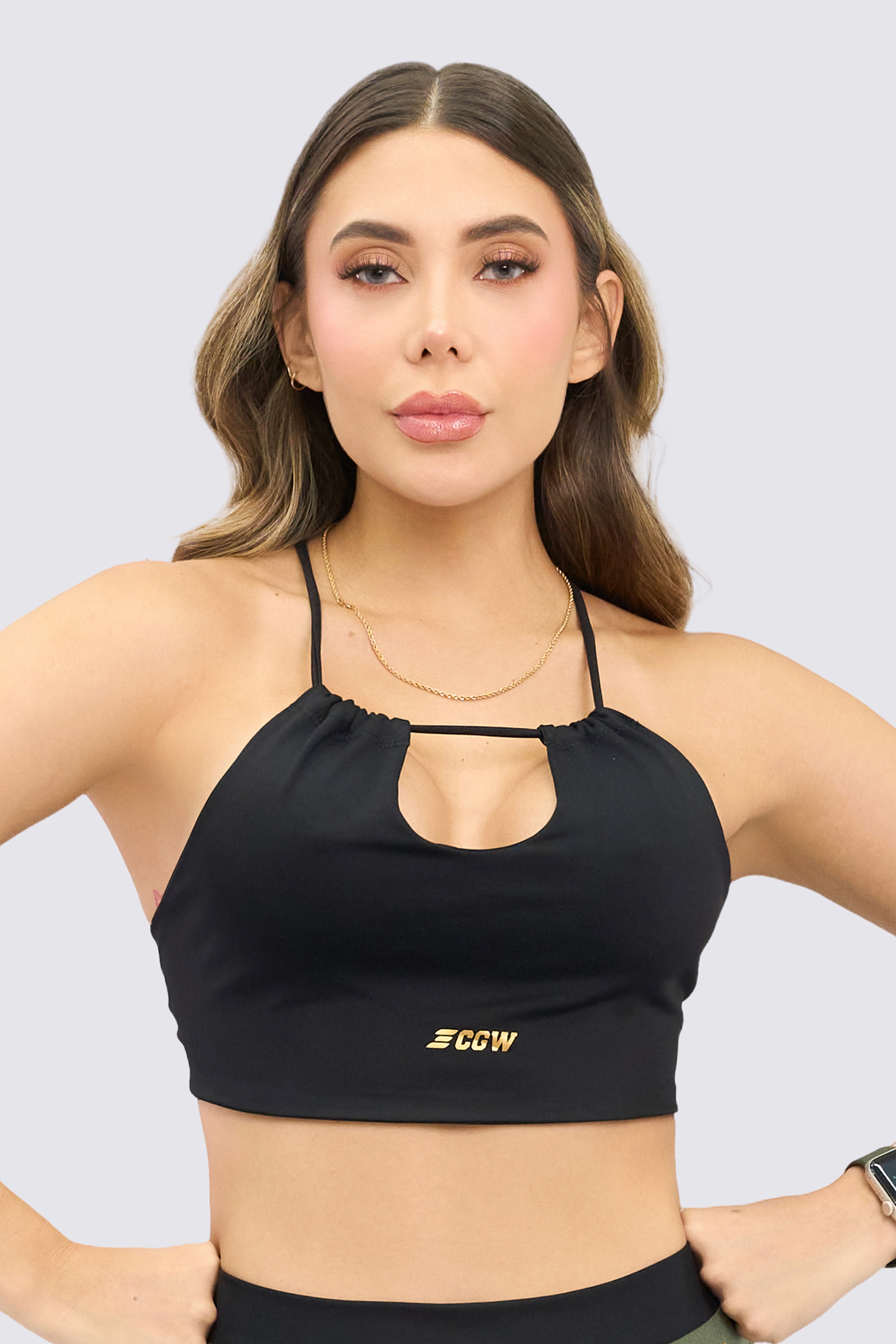 CGW Black Sports Bra with Open Front and Strappy Back