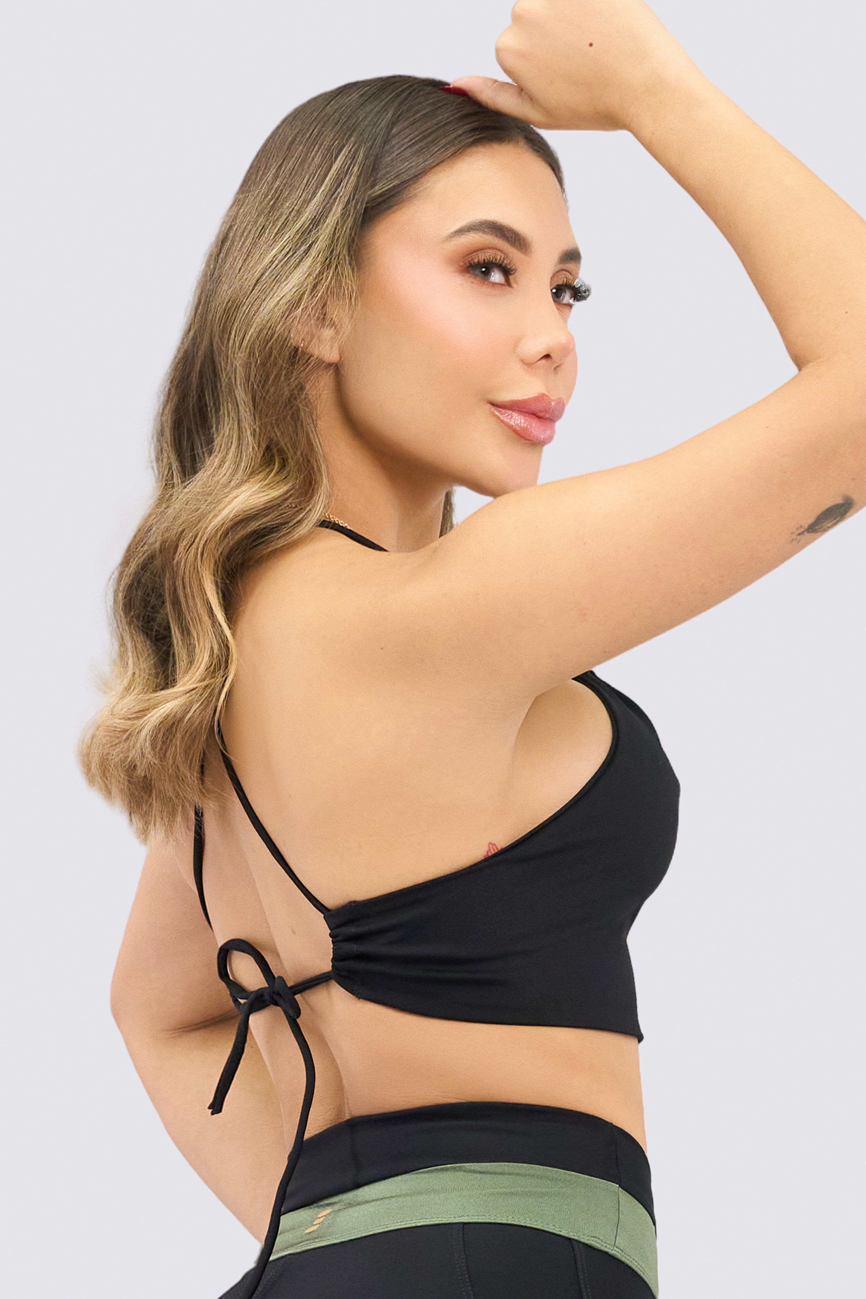 CGW Black Sports Bra with Open Front and Strappy Back