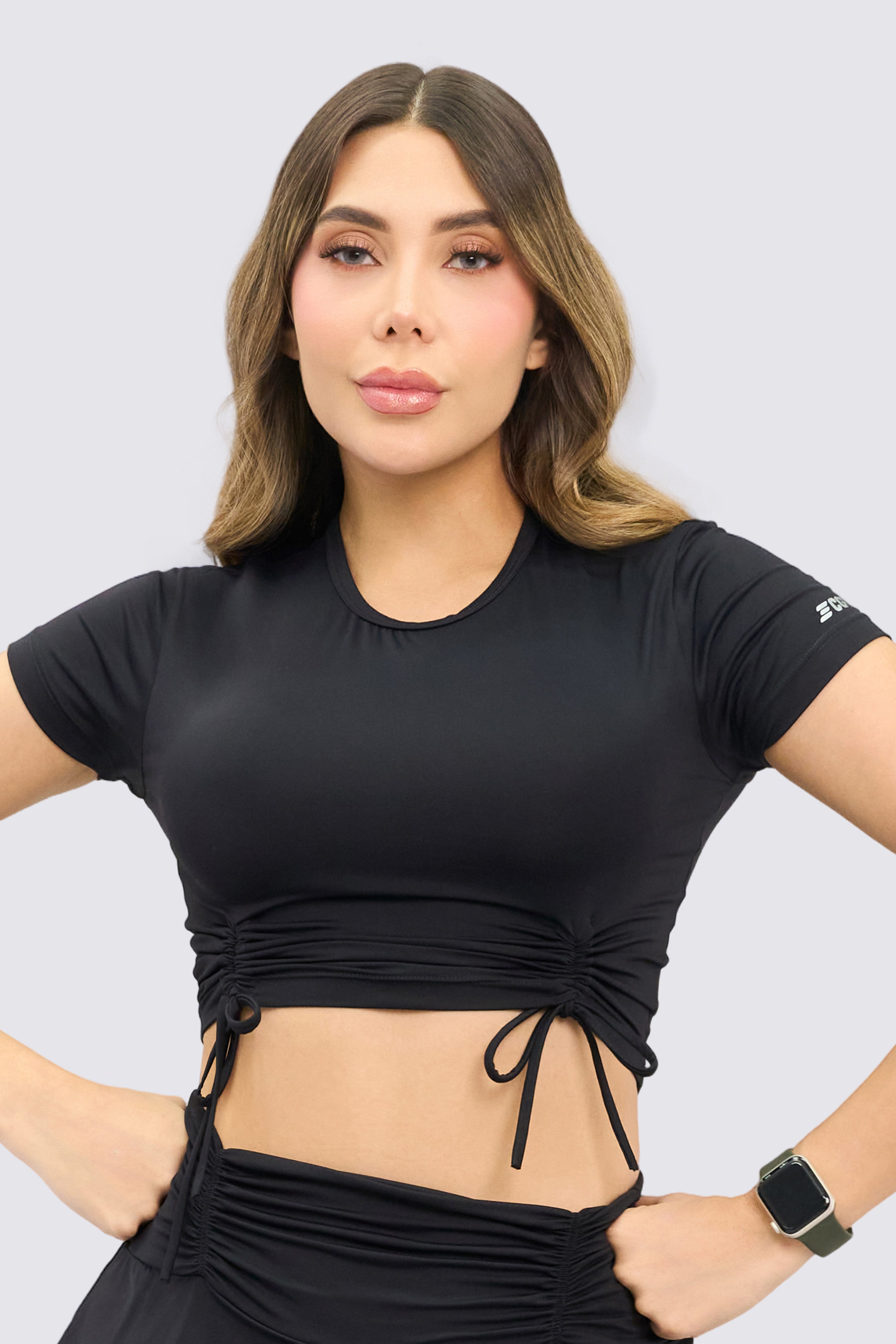 CGW Black Ruched Sports Crop Top