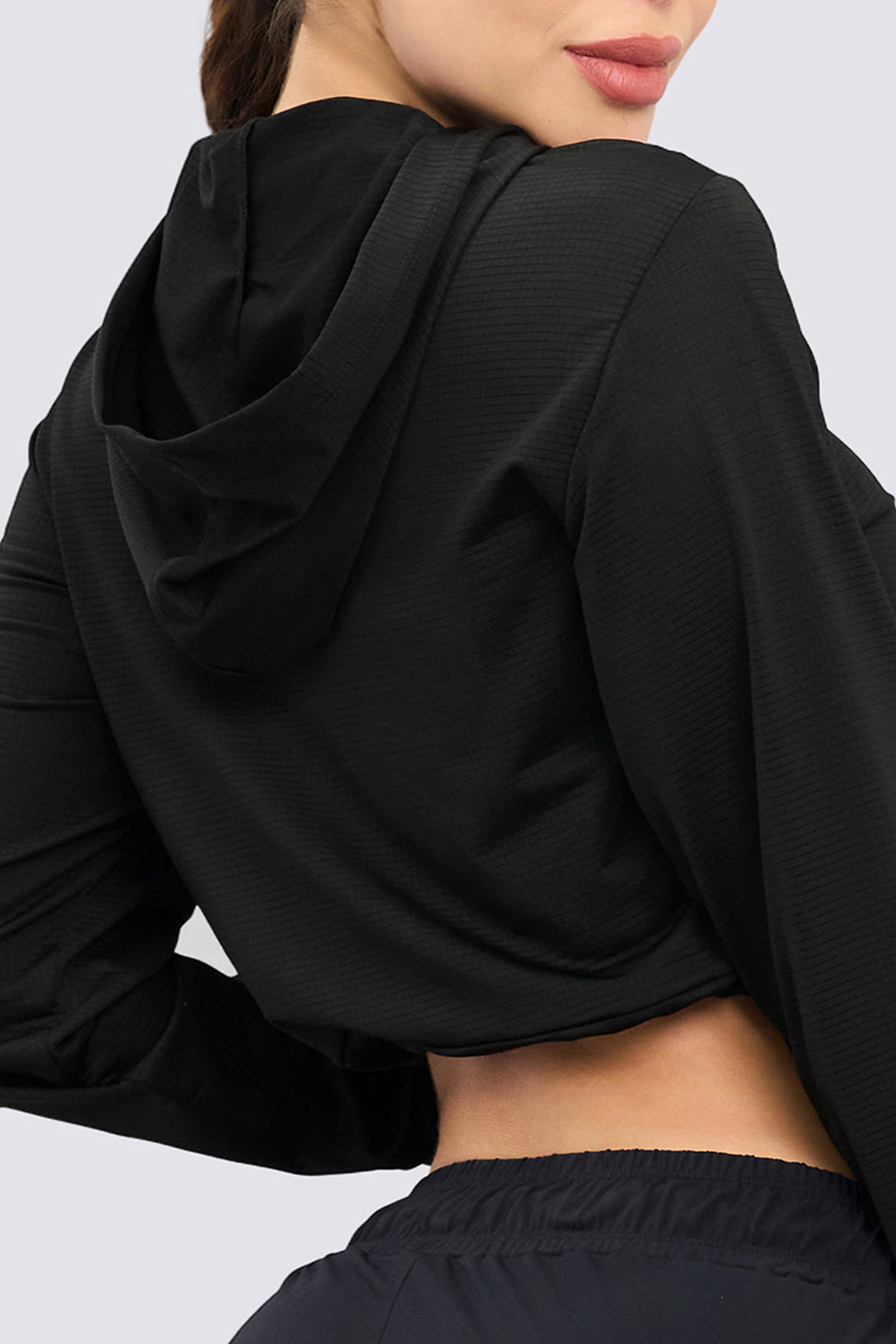 CGW Black Cropped Sports Hoodie – Lightweight & Breathable