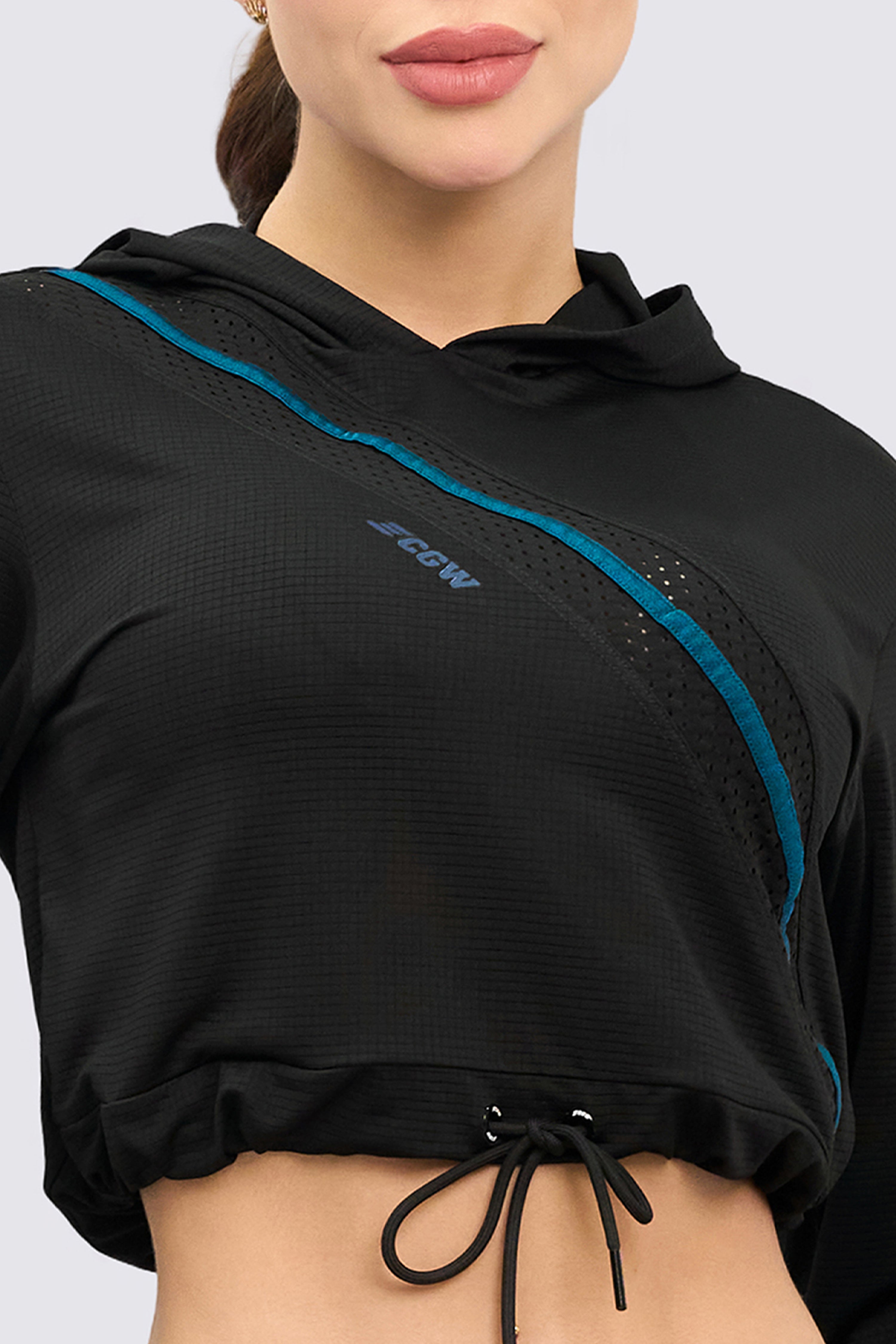 CGW Black Cropped Sports Hoodie – Lightweight & Breathable