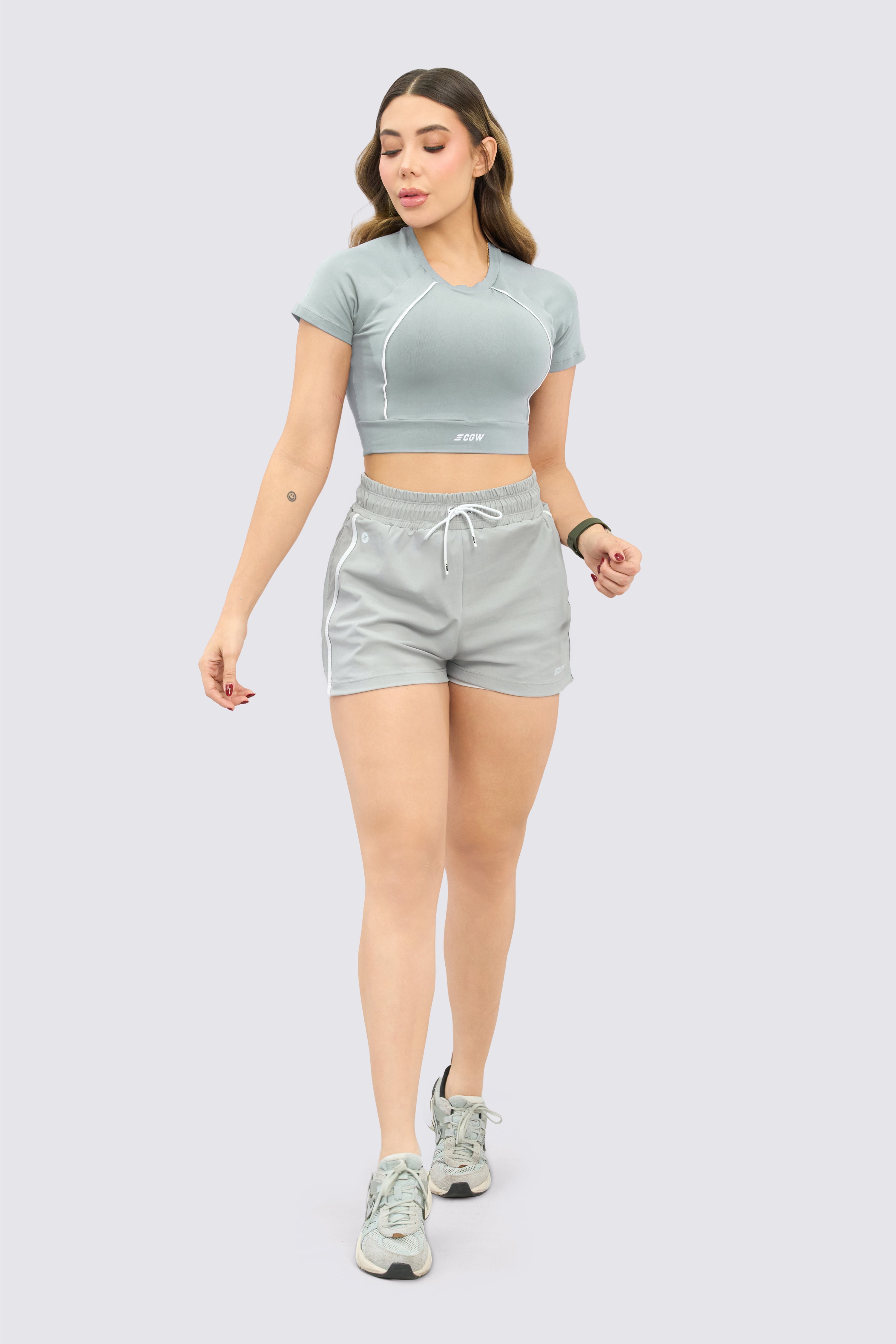 CGW Gray Sports Crop Top with Contrast Trim