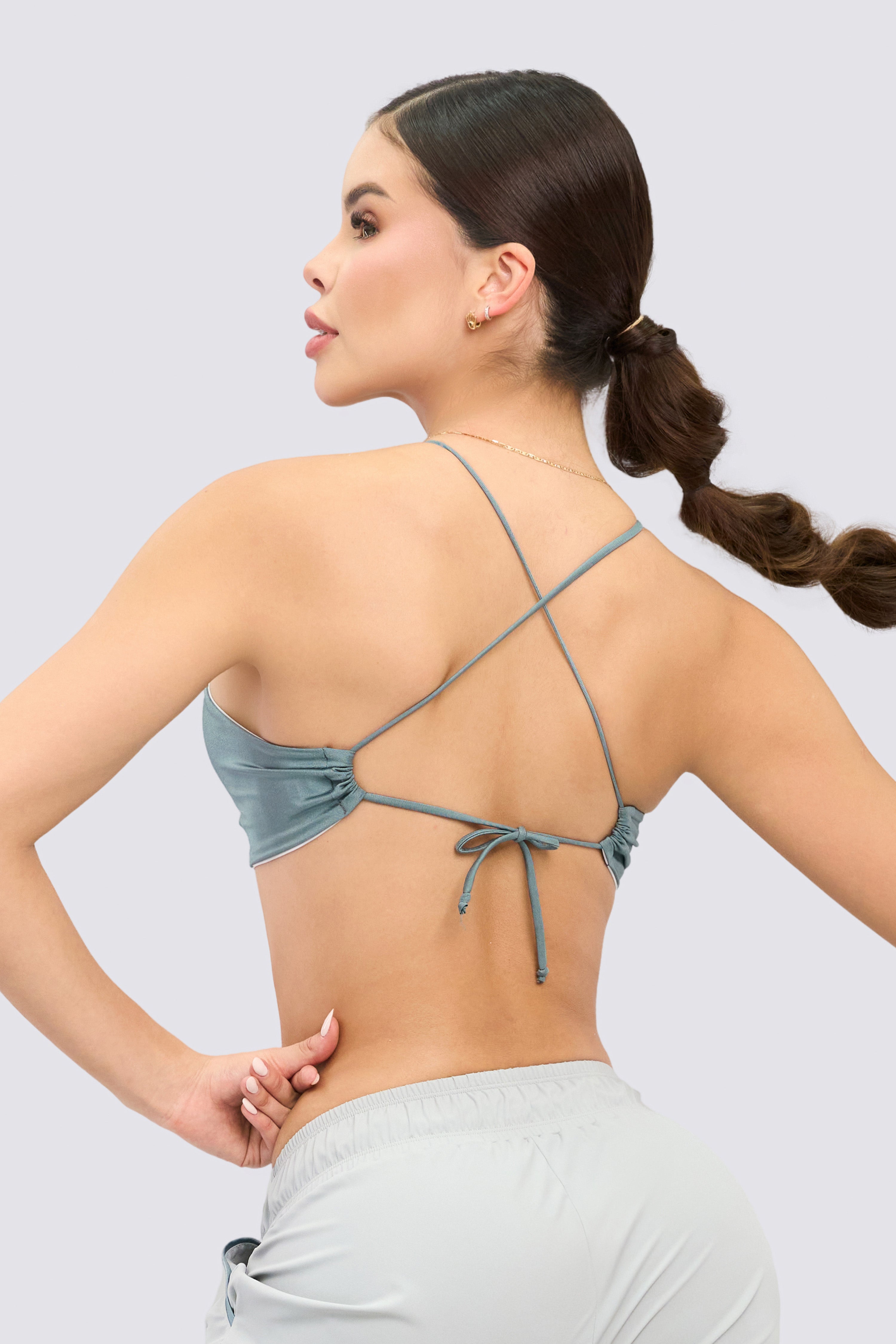 CGW Gray Cross-Back Sports Top with Keyhole Detail