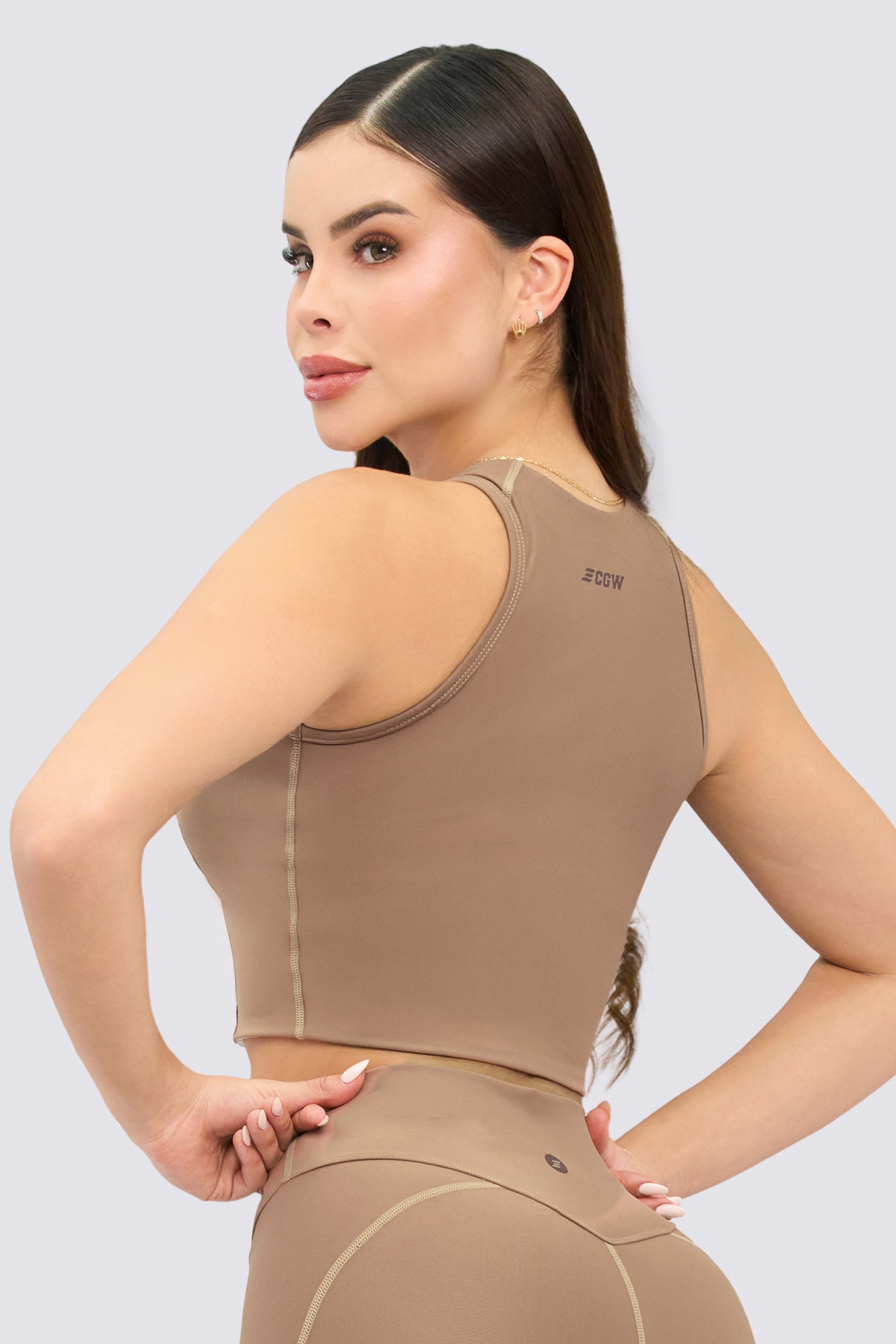 CGW Mocca Zip-Front Sports Crop Top – Sleek & Functional