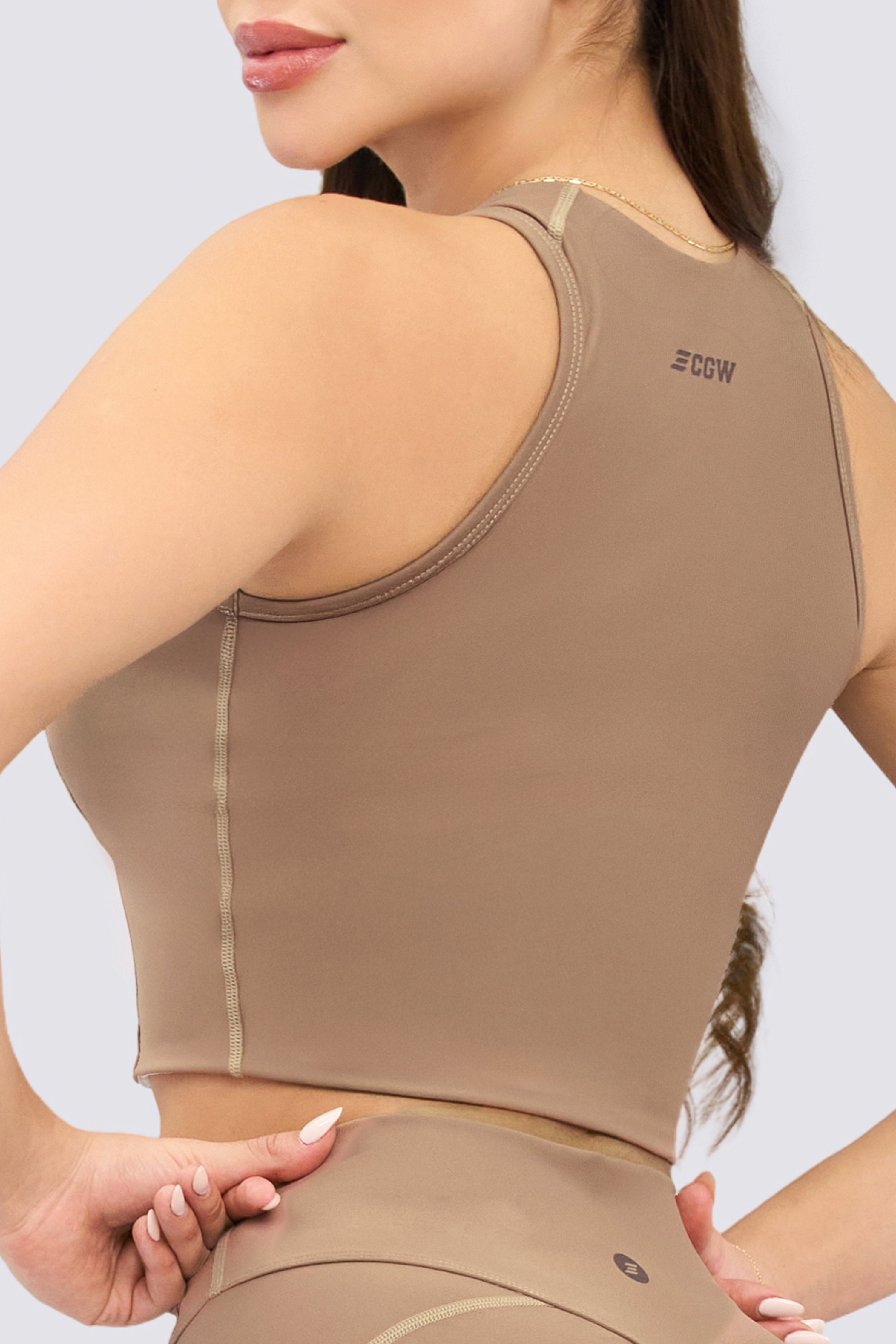 CGW Mocca Zip-Front Sports Crop Top – Sleek & Functional