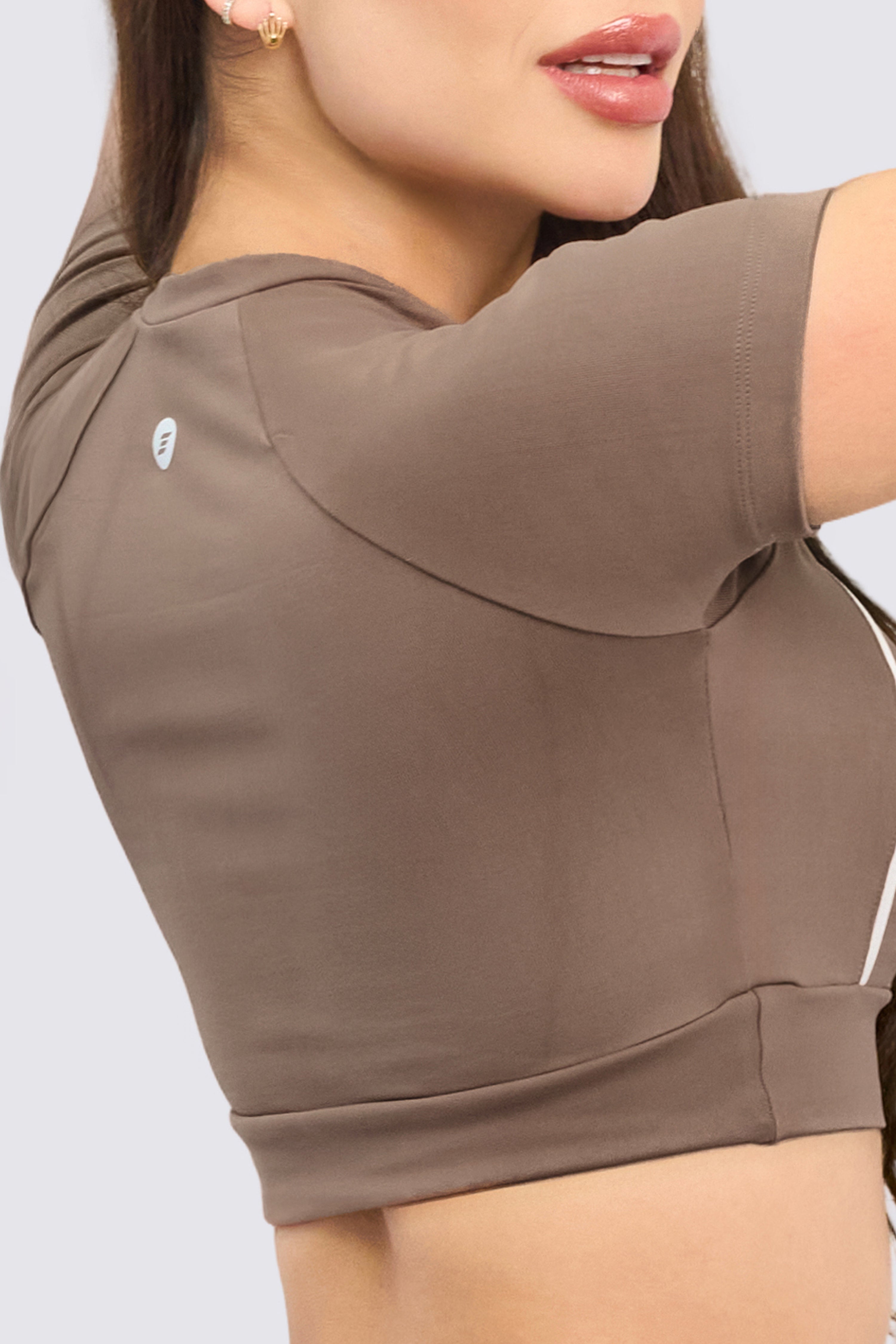 CGW Mocca Sports Crop Top with White Piping