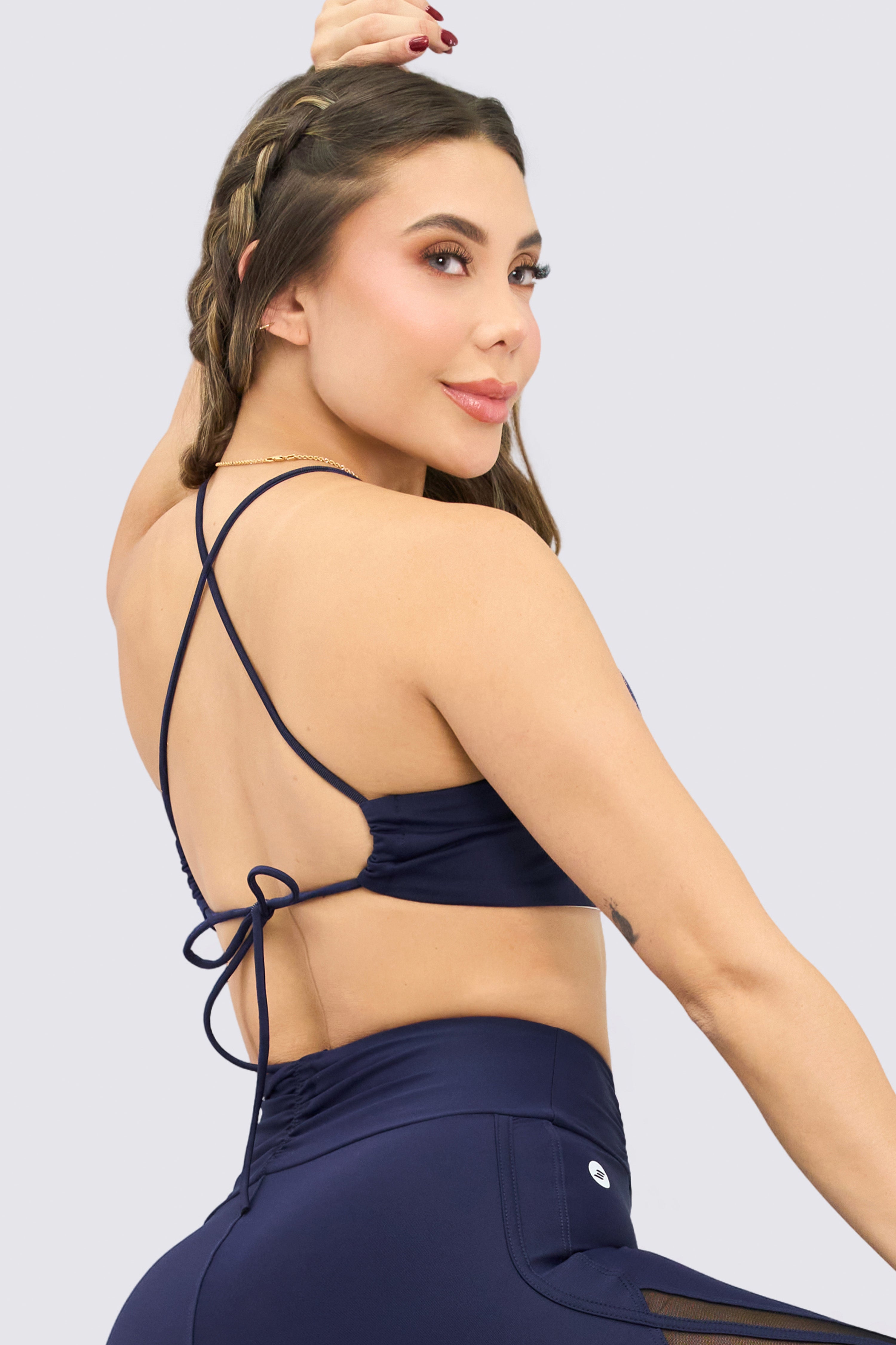 CGW Navy Blue Sports Bra with Crossed Back Straps
