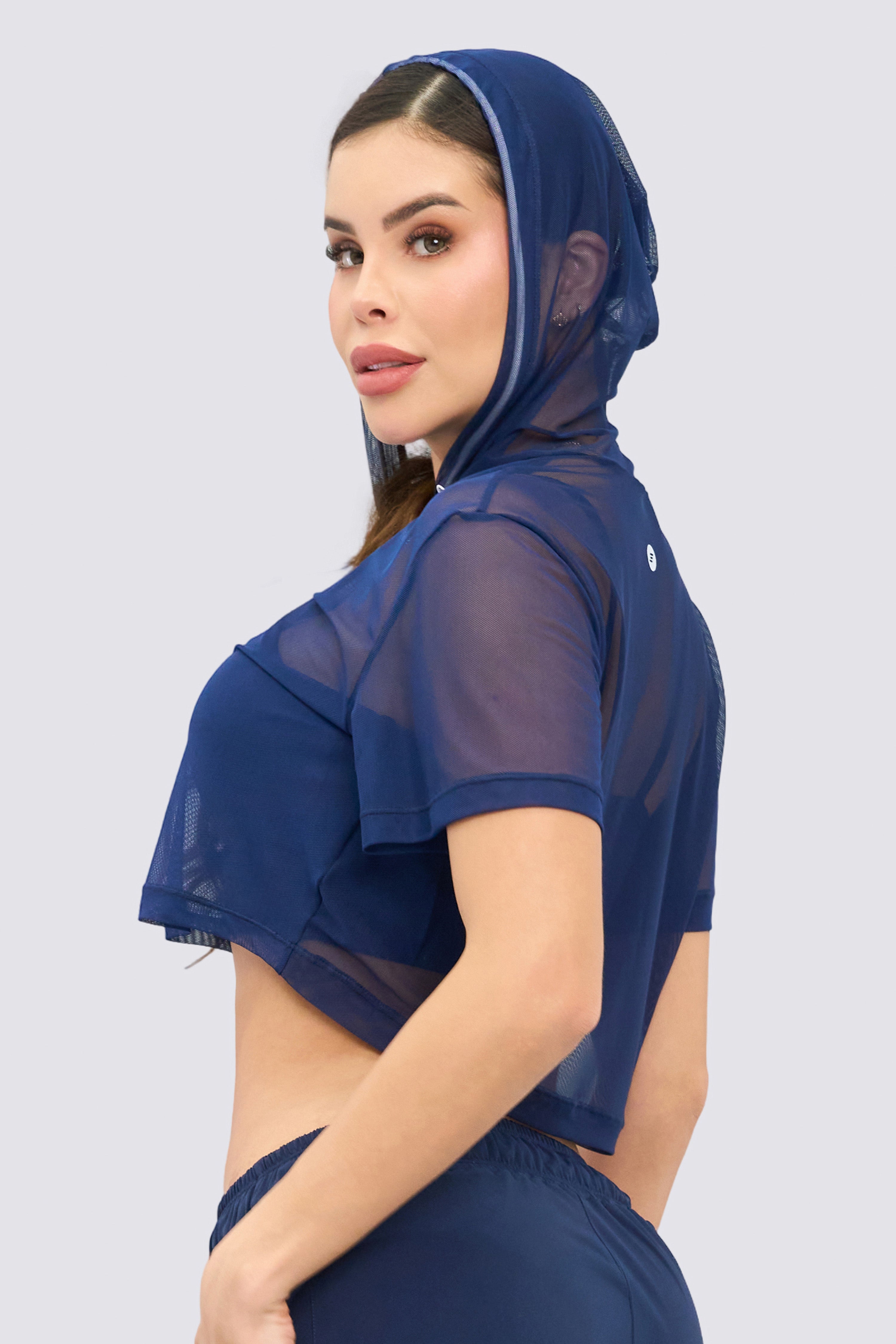 CGW Navy Mesh Crop Hoodie