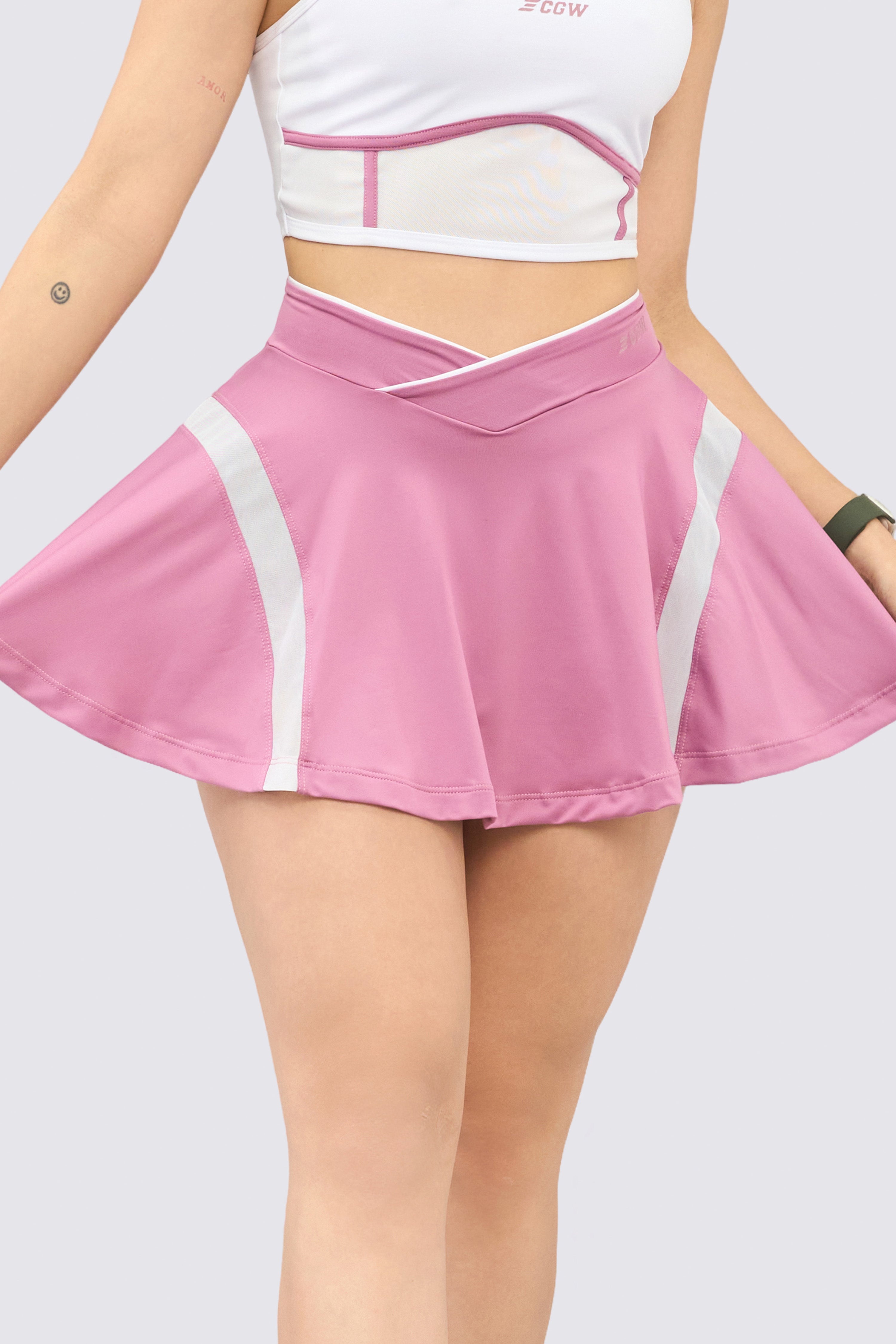 CGW Pink Crossover Waist Sports Skirt with Built-In Shorts